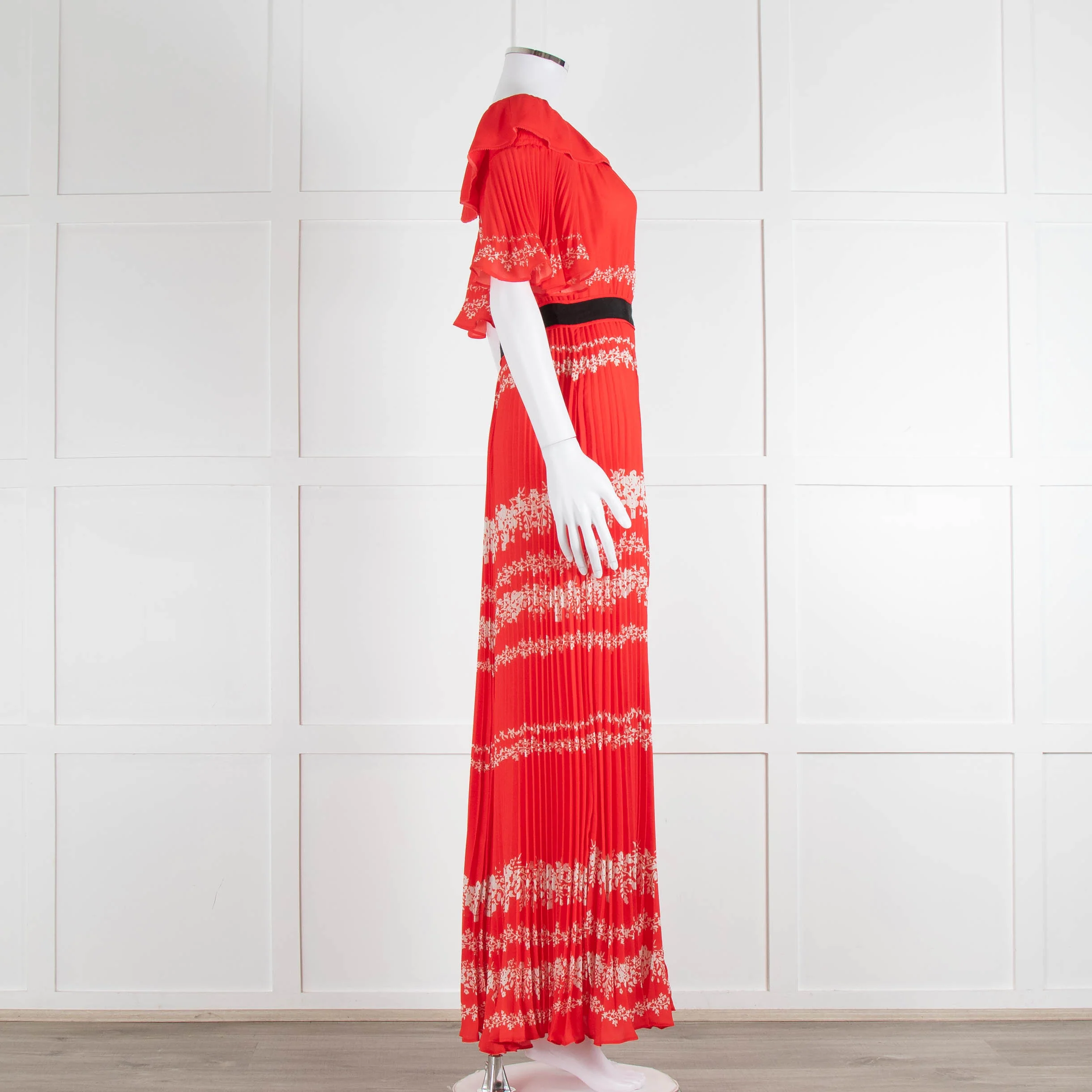 Self-Portrait Red White Floral Plisse Short Sleeve Maxi Dress - Image 3