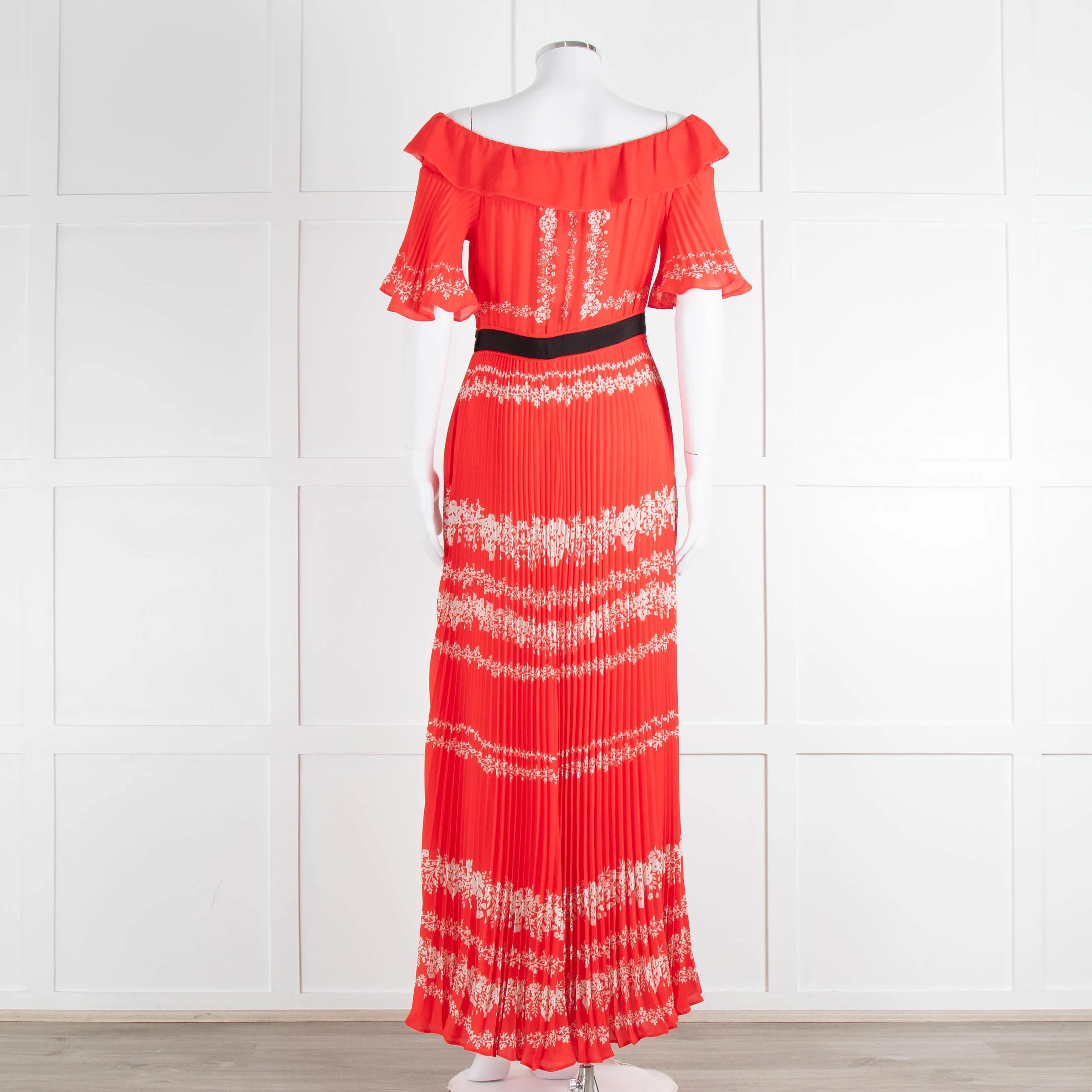 Self-Portrait Red White Floral Plisse Short Sleeve Maxi Dress - Image 5