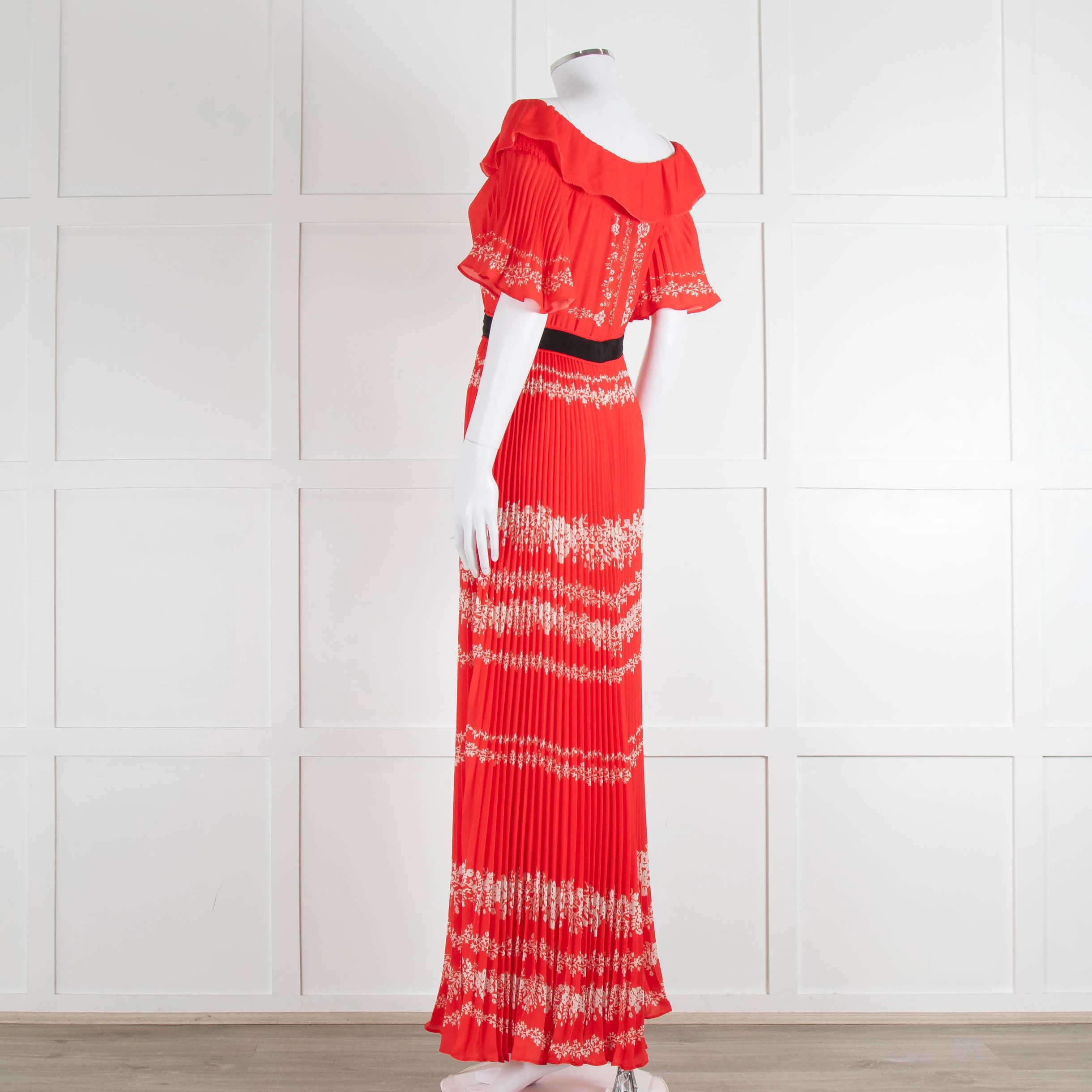 Self-Portrait Red White Floral Plisse Short Sleeve Maxi Dress - Image 6