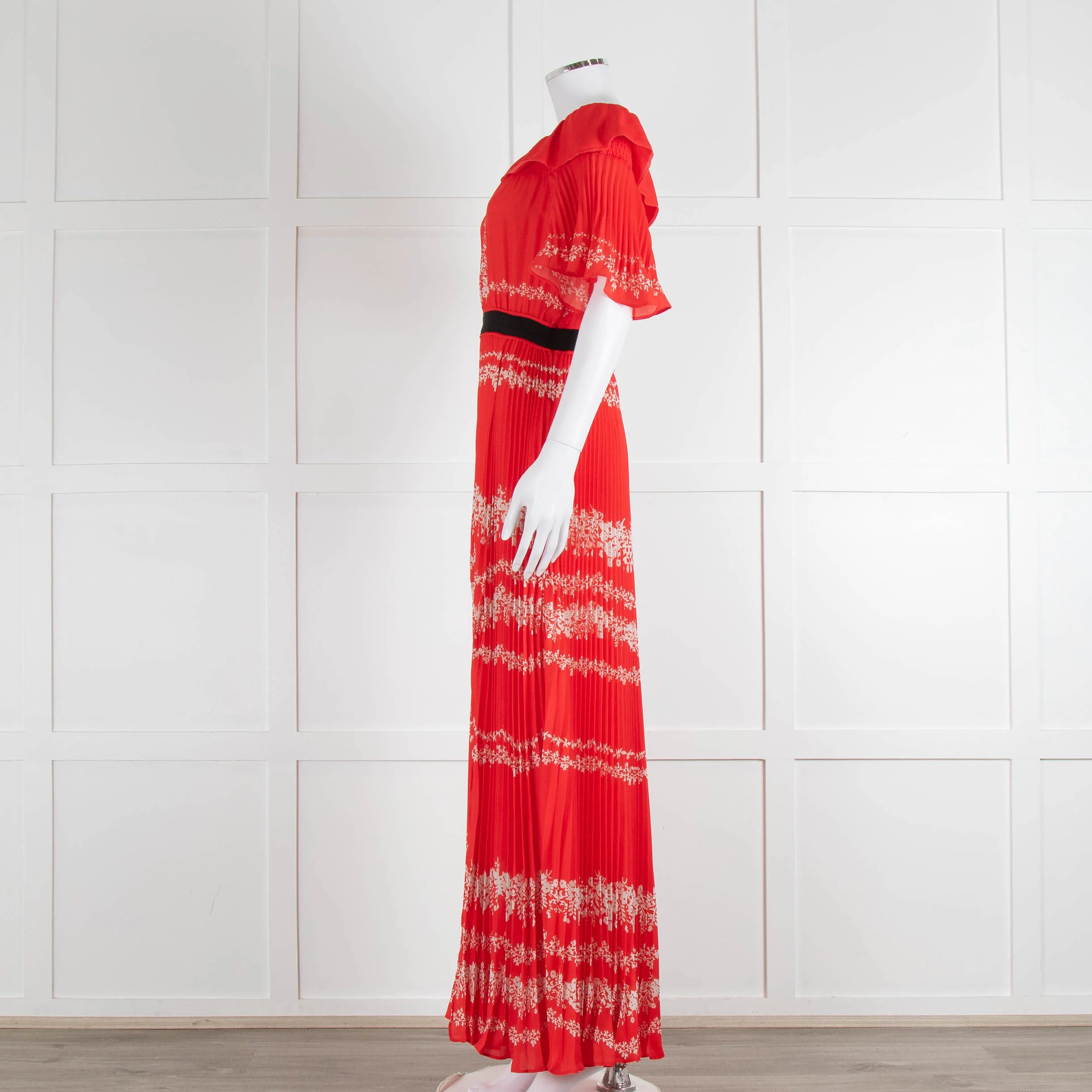 Self-Portrait Red White Floral Plisse Short Sleeve Maxi Dress - Image 7