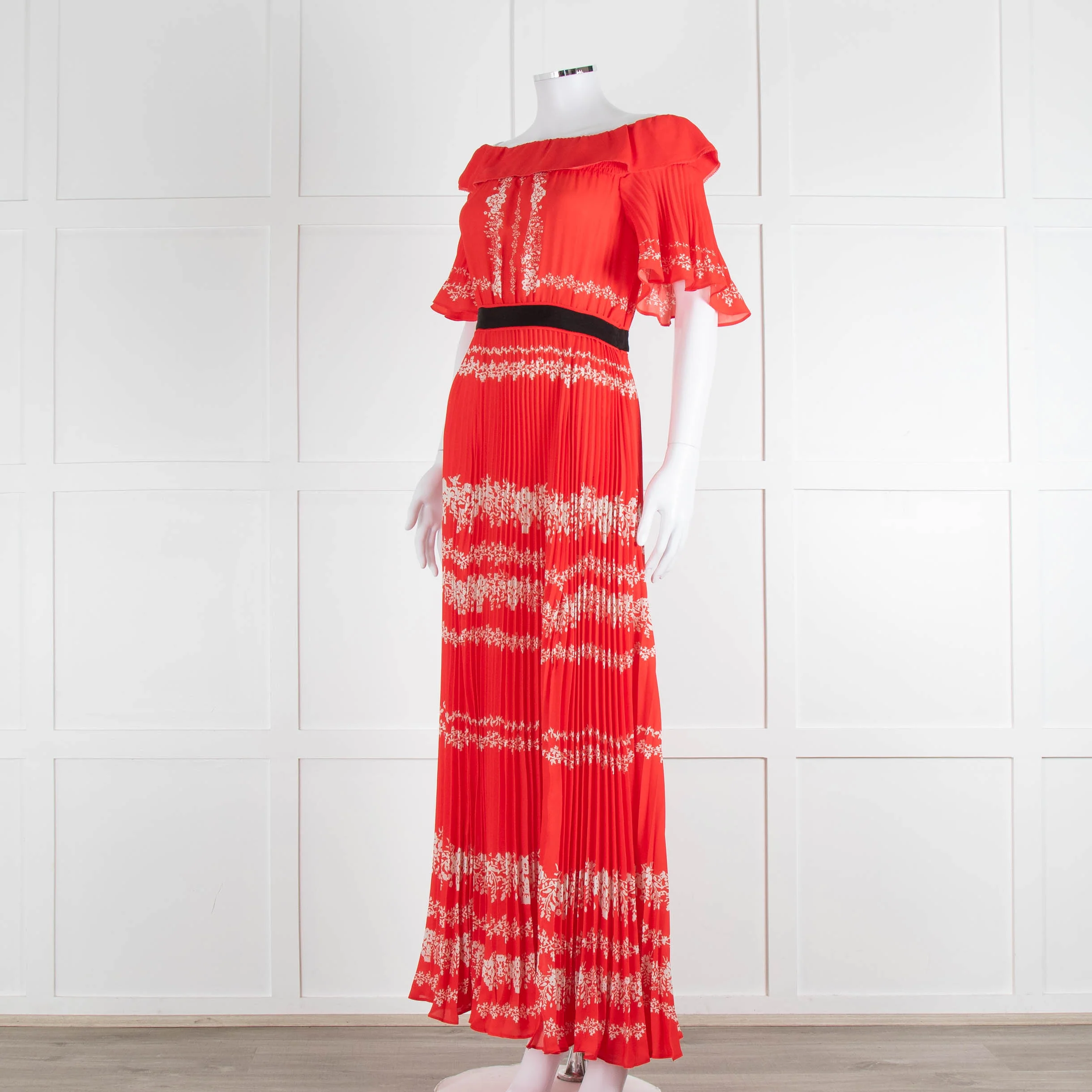 Self-Portrait Red White Floral Plisse Short Sleeve Maxi Dress - Image 8
