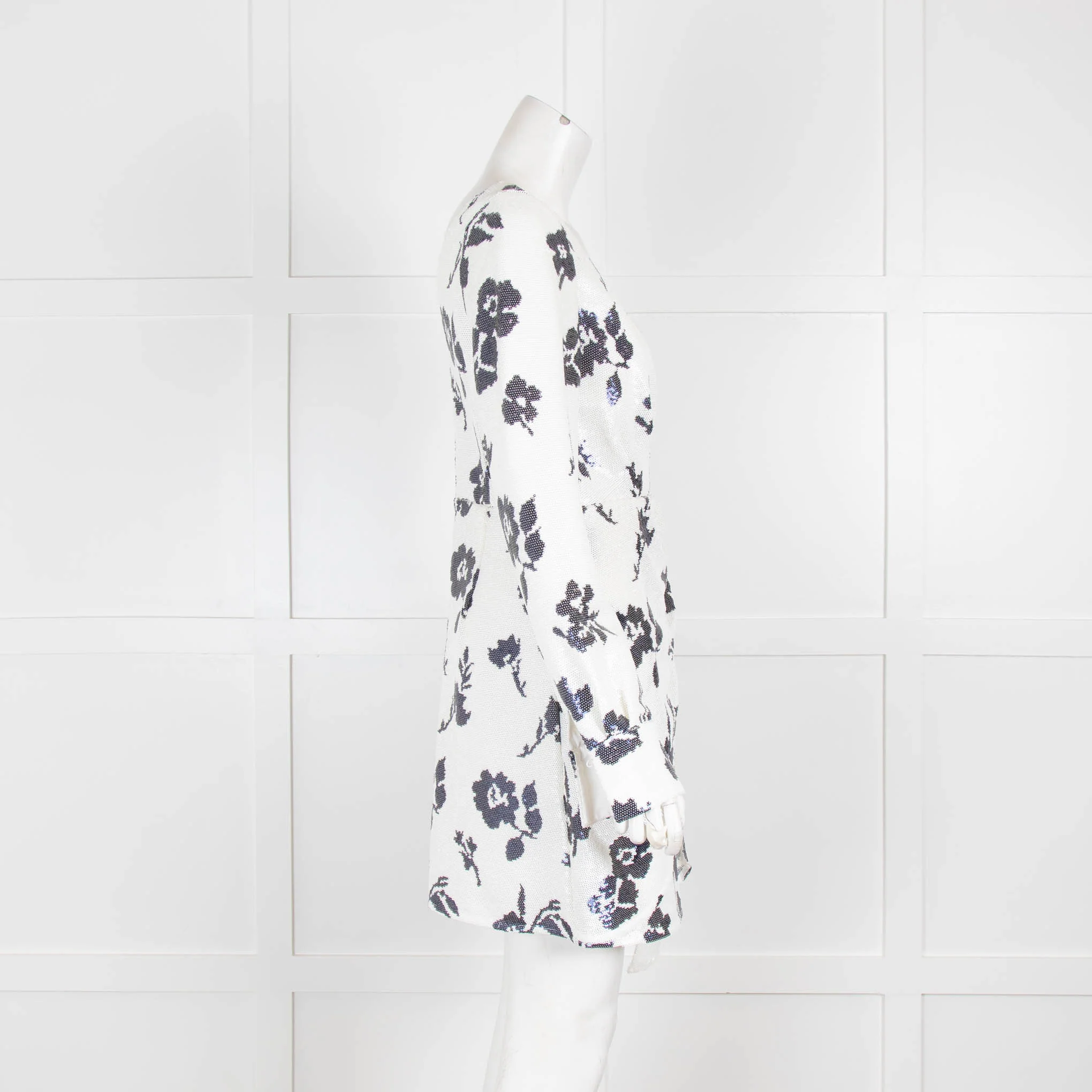 Self-Portrait White and Navy Sequin One Shoulder Dress - Image 2
