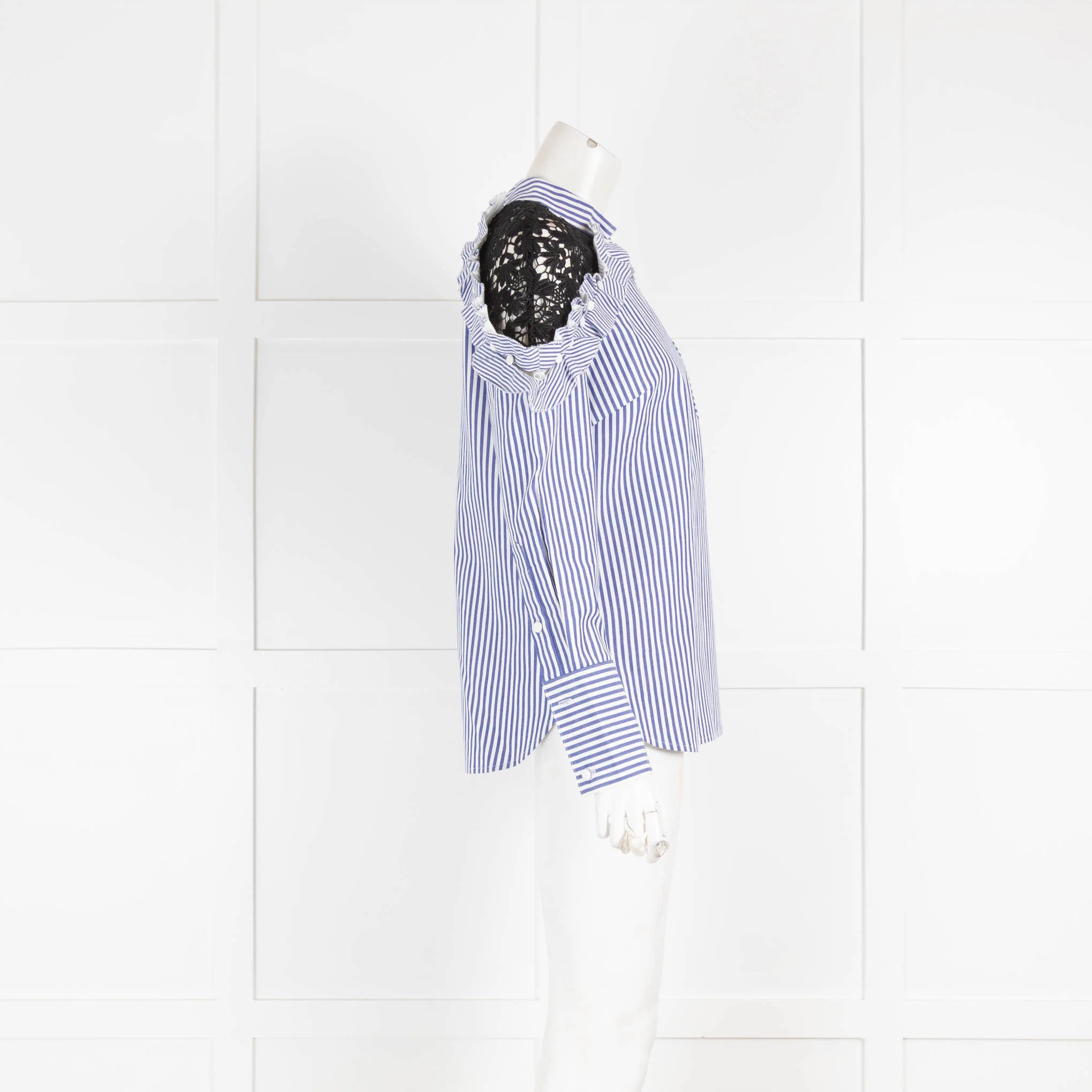 Self-Portrait White Blue Black Lace Shoulder Long Sleeve Top - Image 2