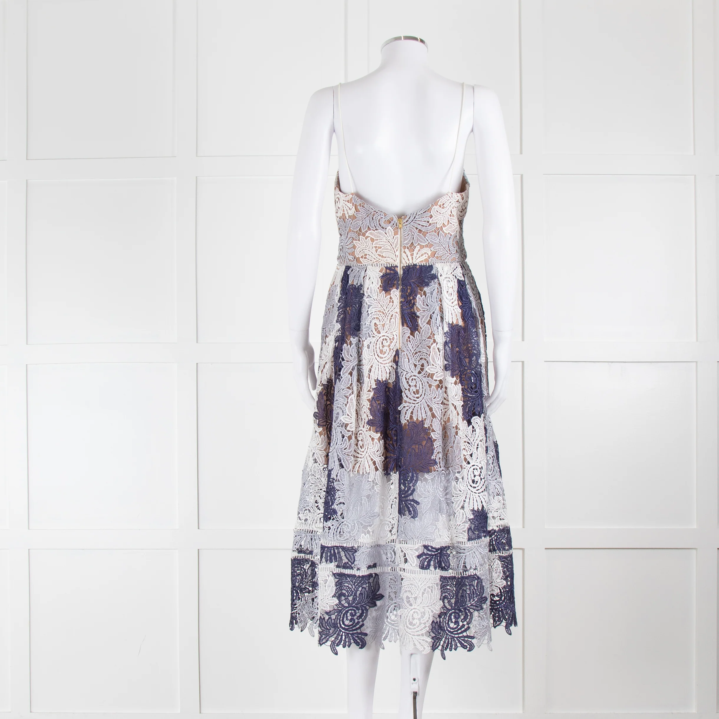 Self-Portrait White Blue Lace Sleeveless Dress - Image 3