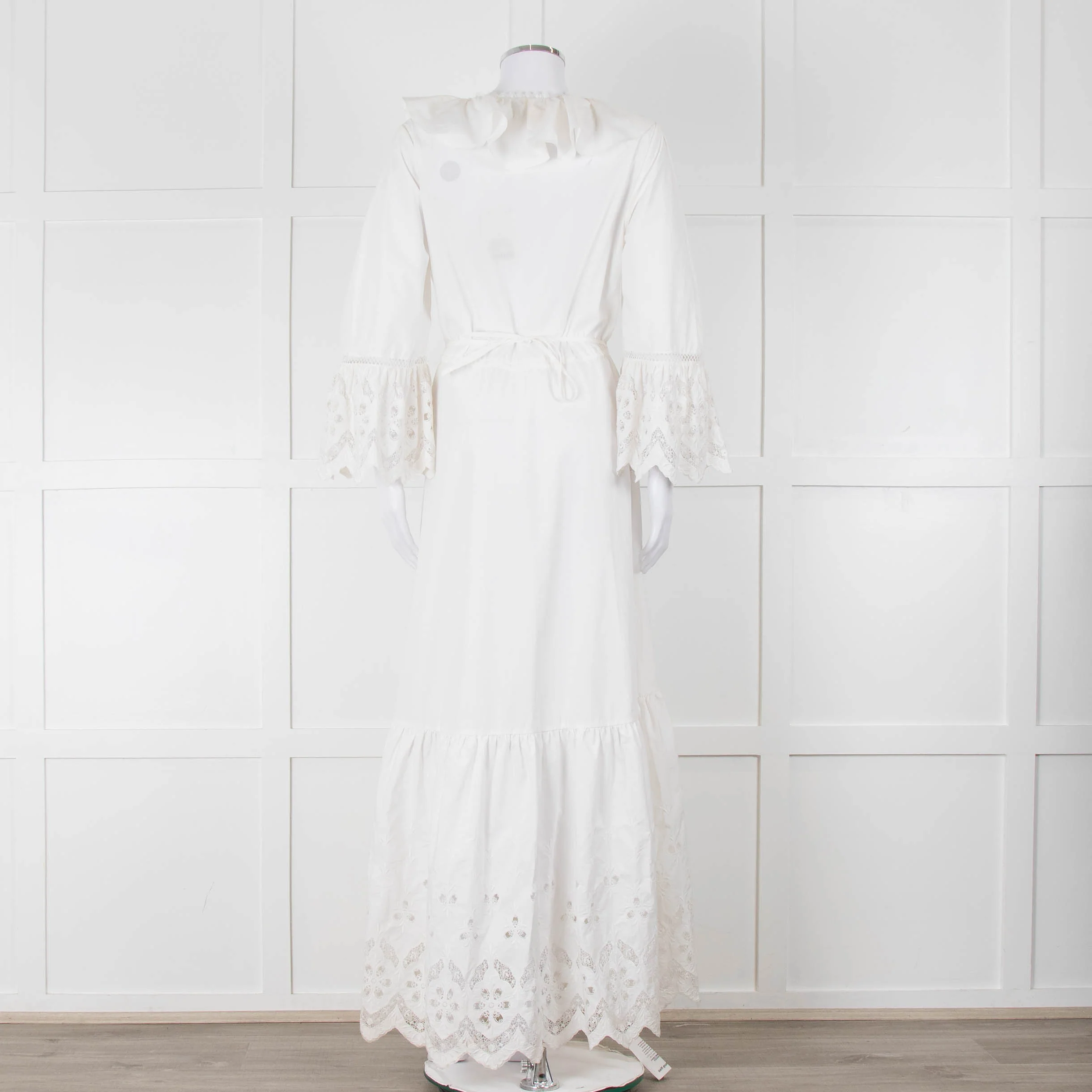 Self-Portrait White Cotton Embroidered Trim Peplum Maxi Dress - Image 5