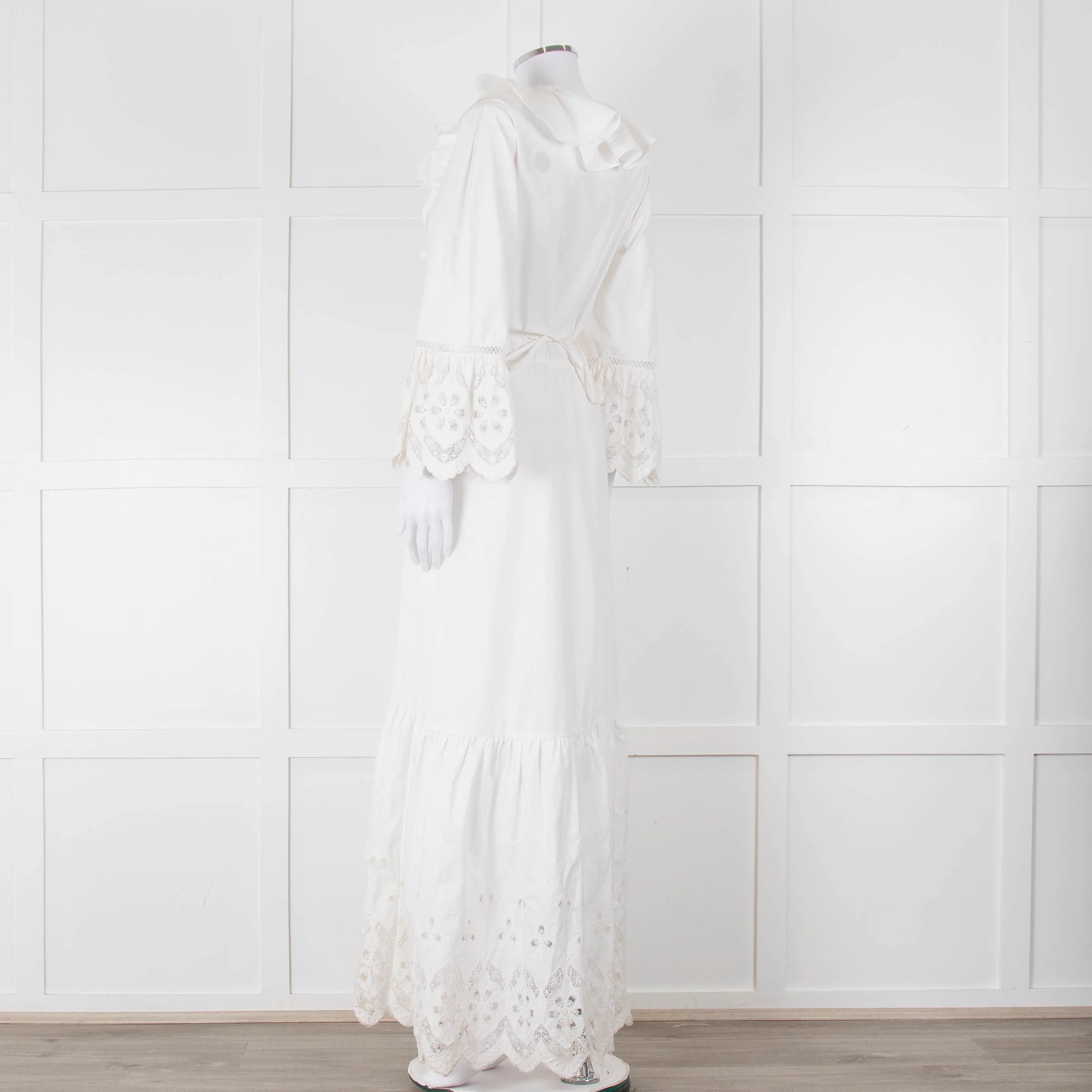 Self-Portrait White Cotton Embroidered Trim Peplum Maxi Dress - Image 6