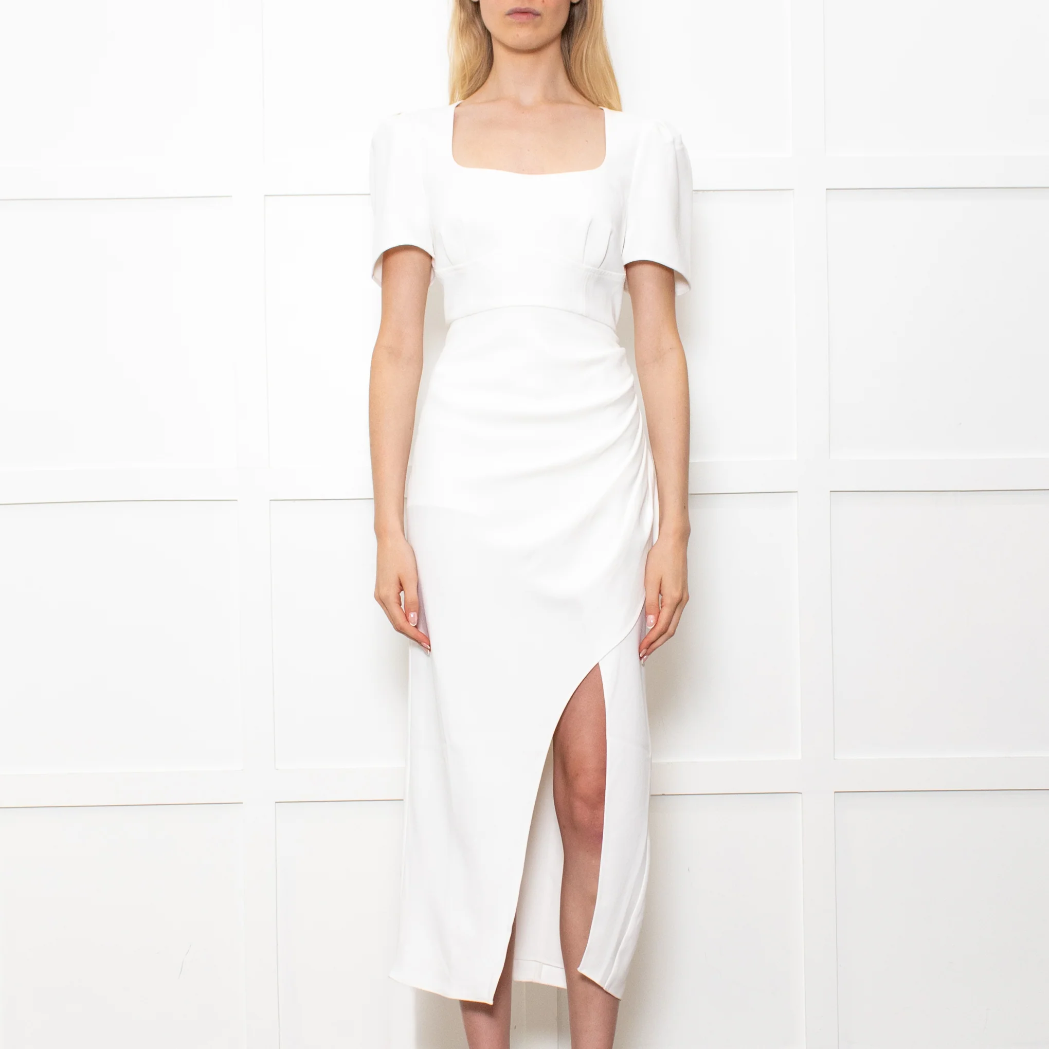 Self-Portrait White Crepe Midi Dress With Short Sleeves - Image 2