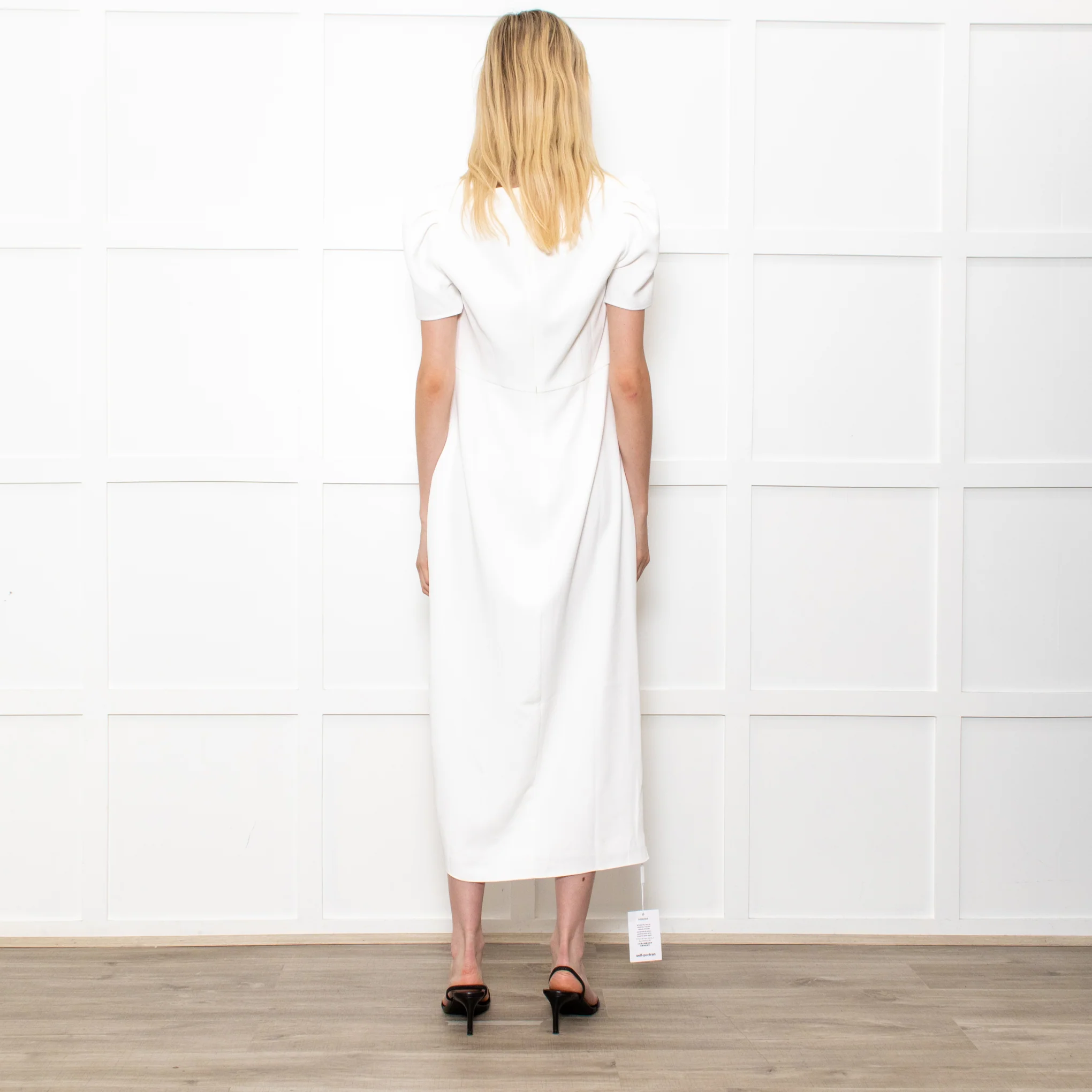 Self-Portrait White Crepe Midi Dress With Short Sleeves - Image 6