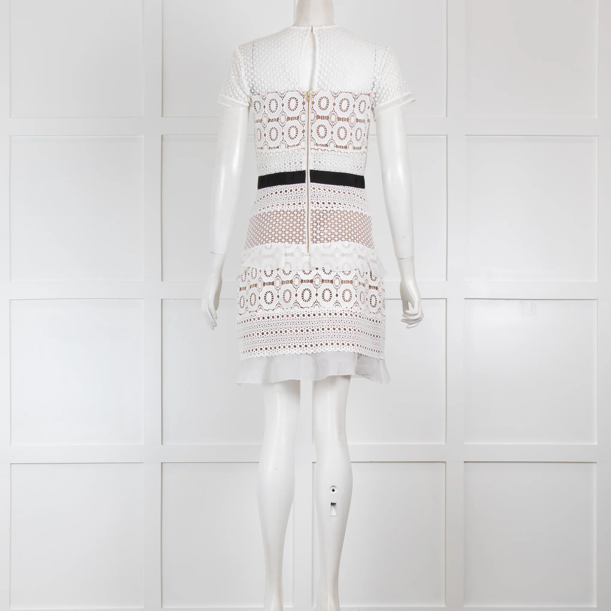 Self-Portrait White Lace Fitted Mini Dress - Image 3