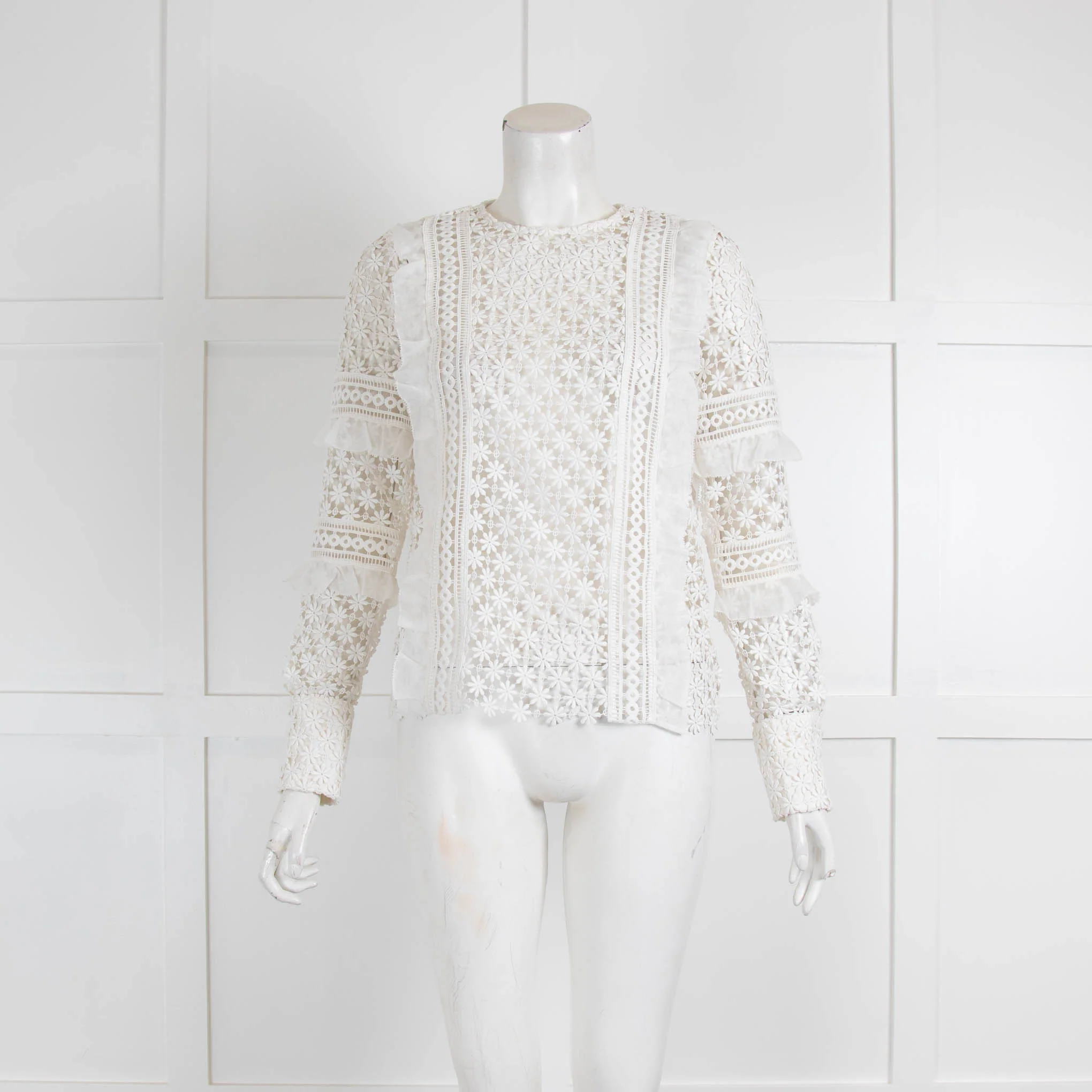 Self Portrait White Lace Sheer Top