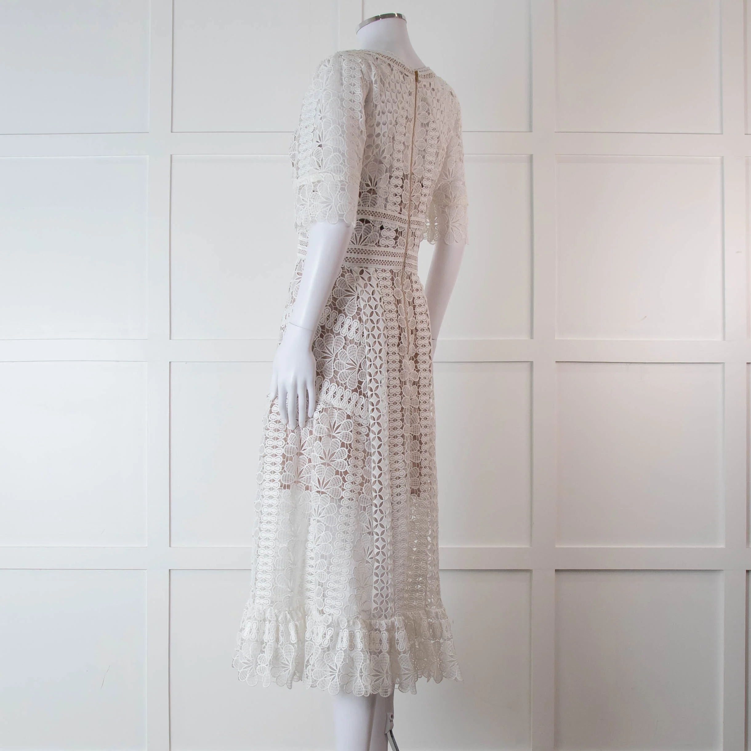 Self-Portrait White Lace Short Sleeve Midi Dress - Image 6