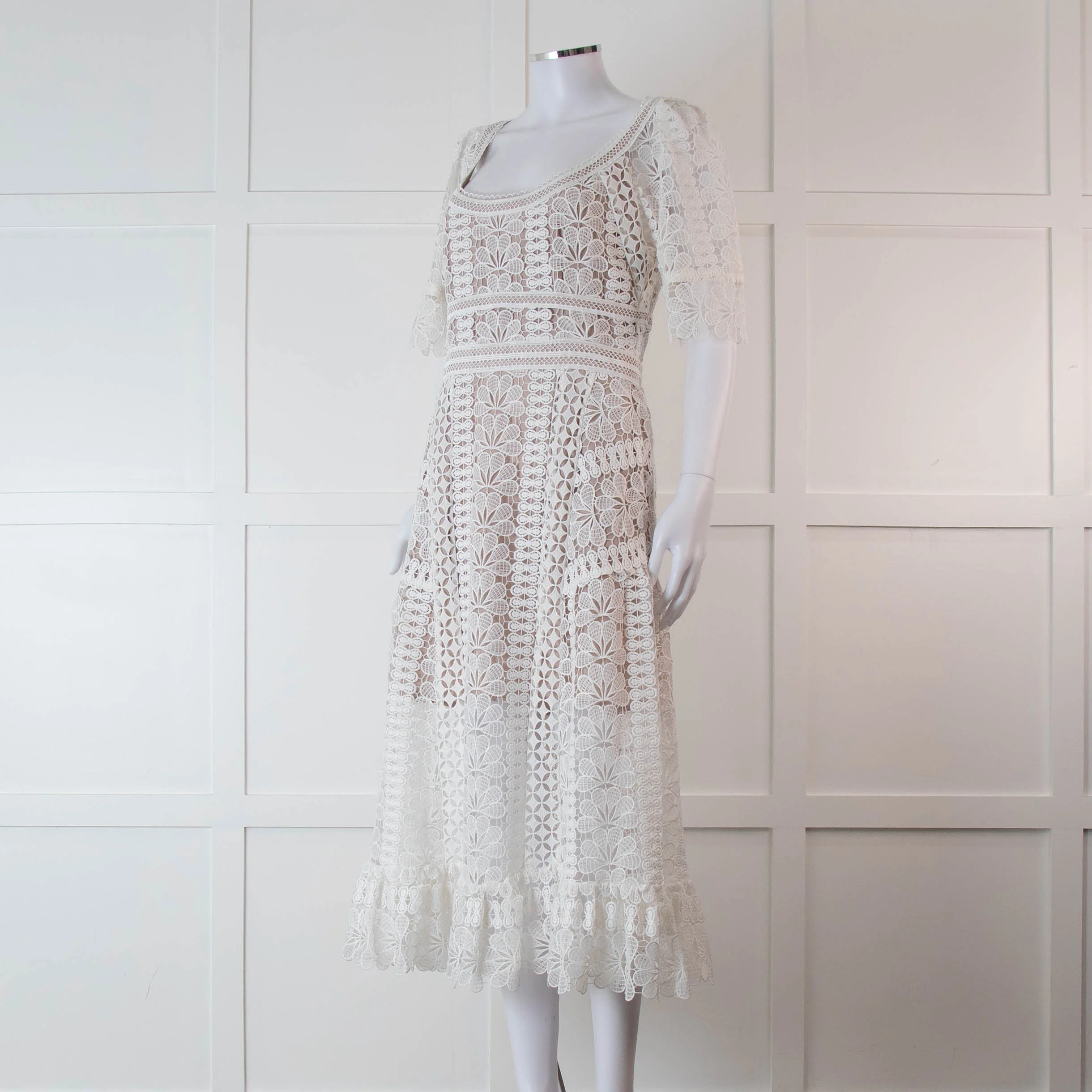Self-Portrait White Lace Short Sleeve Midi Dress - Image 8