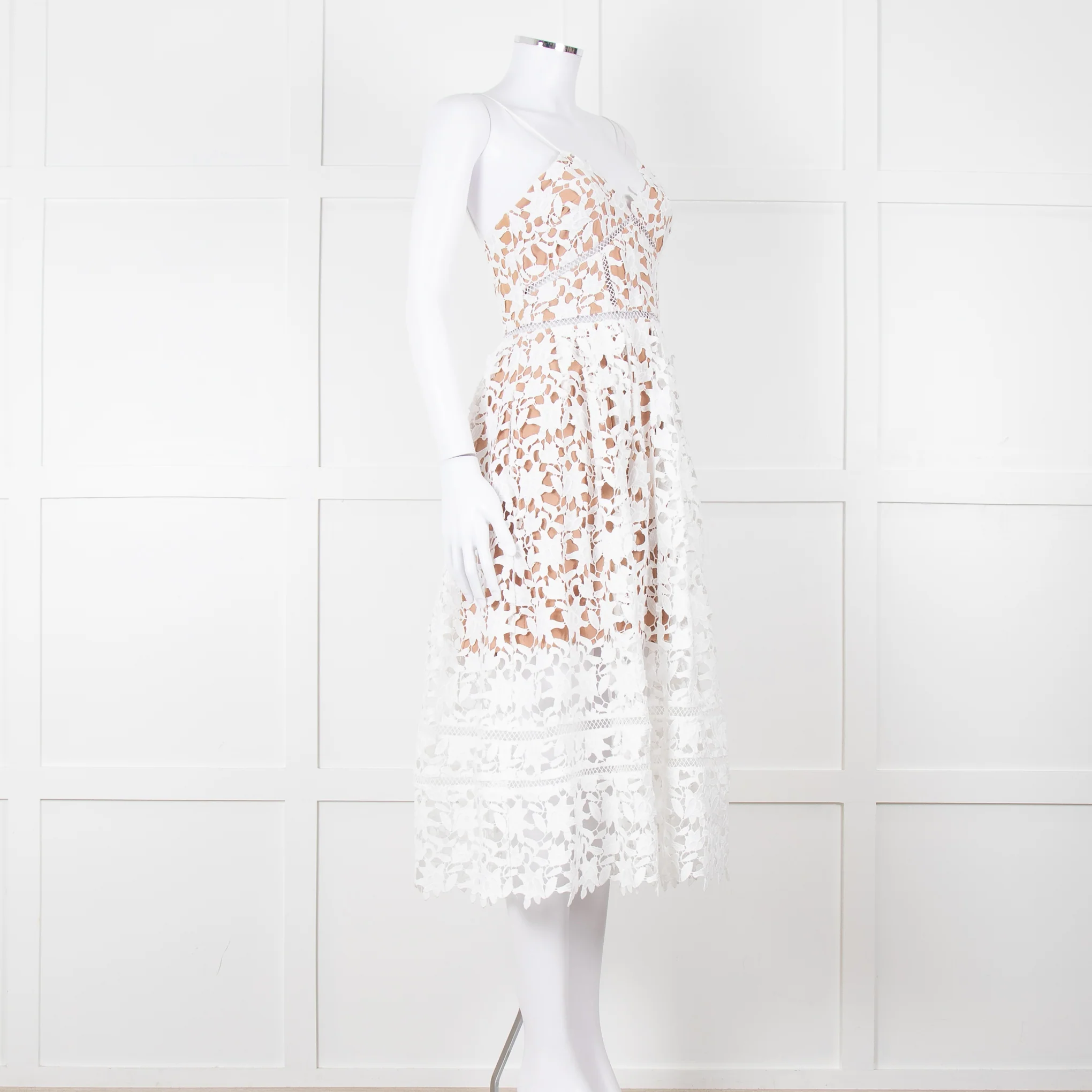 Self-Portrait White Lace Spaghetti Strap Midi Dress - Image 2