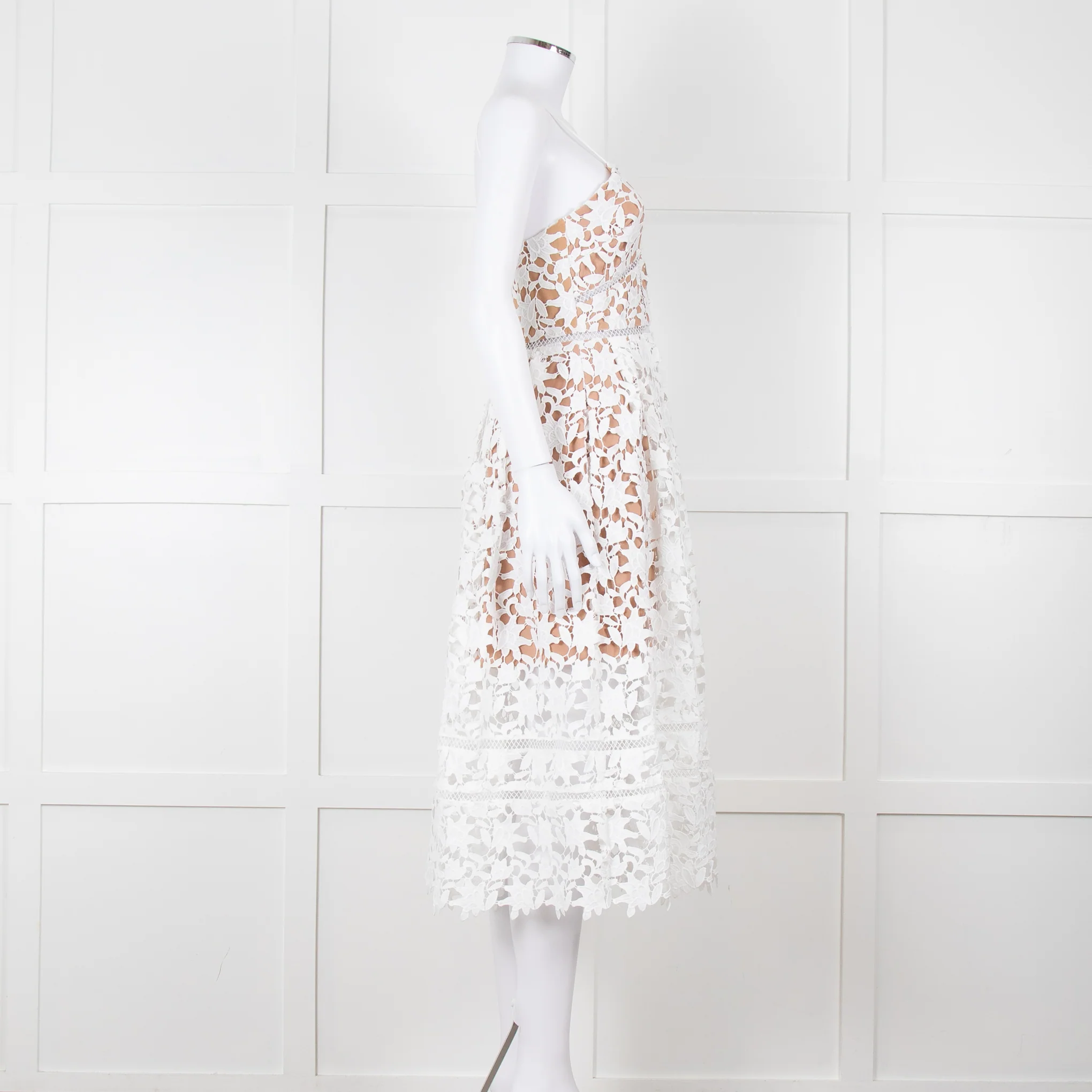 Self-Portrait White Lace Spaghetti Strap Midi Dress - Image 3