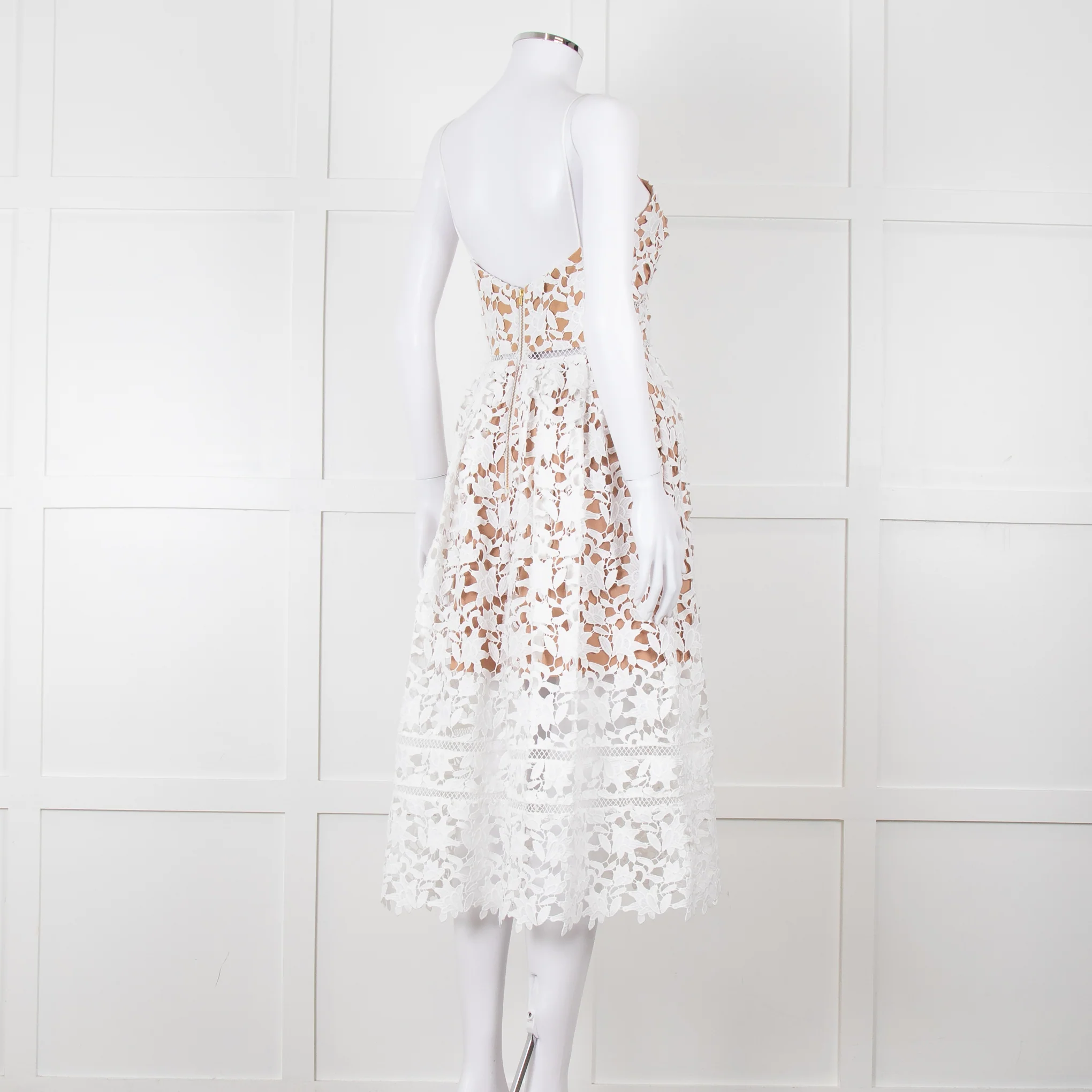 Self-Portrait White Lace Spaghetti Strap Midi Dress - Image 4