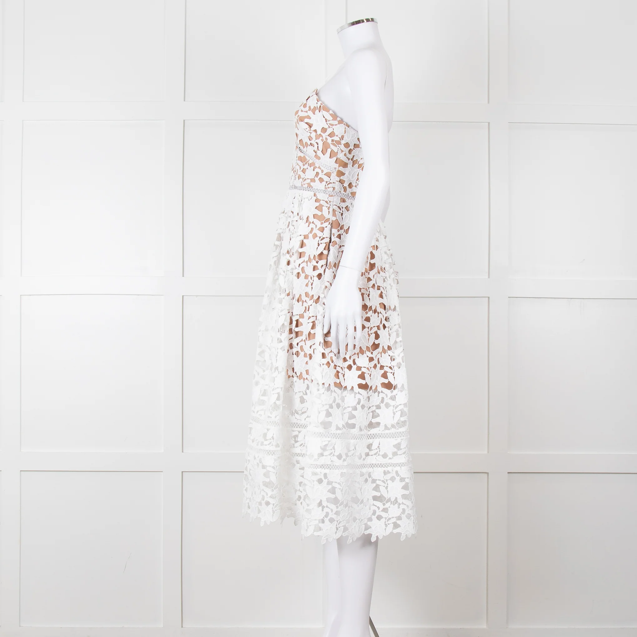 Self-Portrait White Lace Spaghetti Strap Midi Dress - Image 7