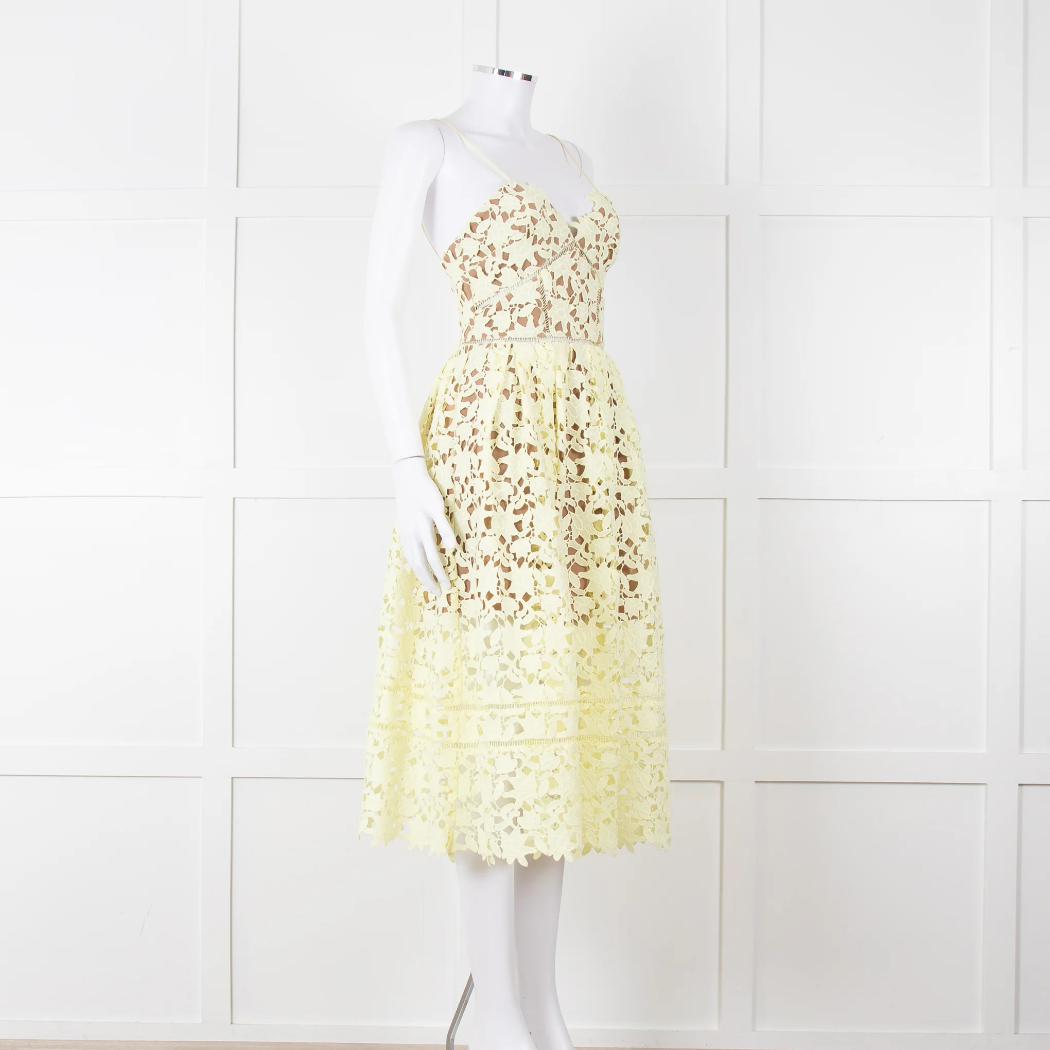 Self Portrait Yellow Lace Strappy Dress - Image 2