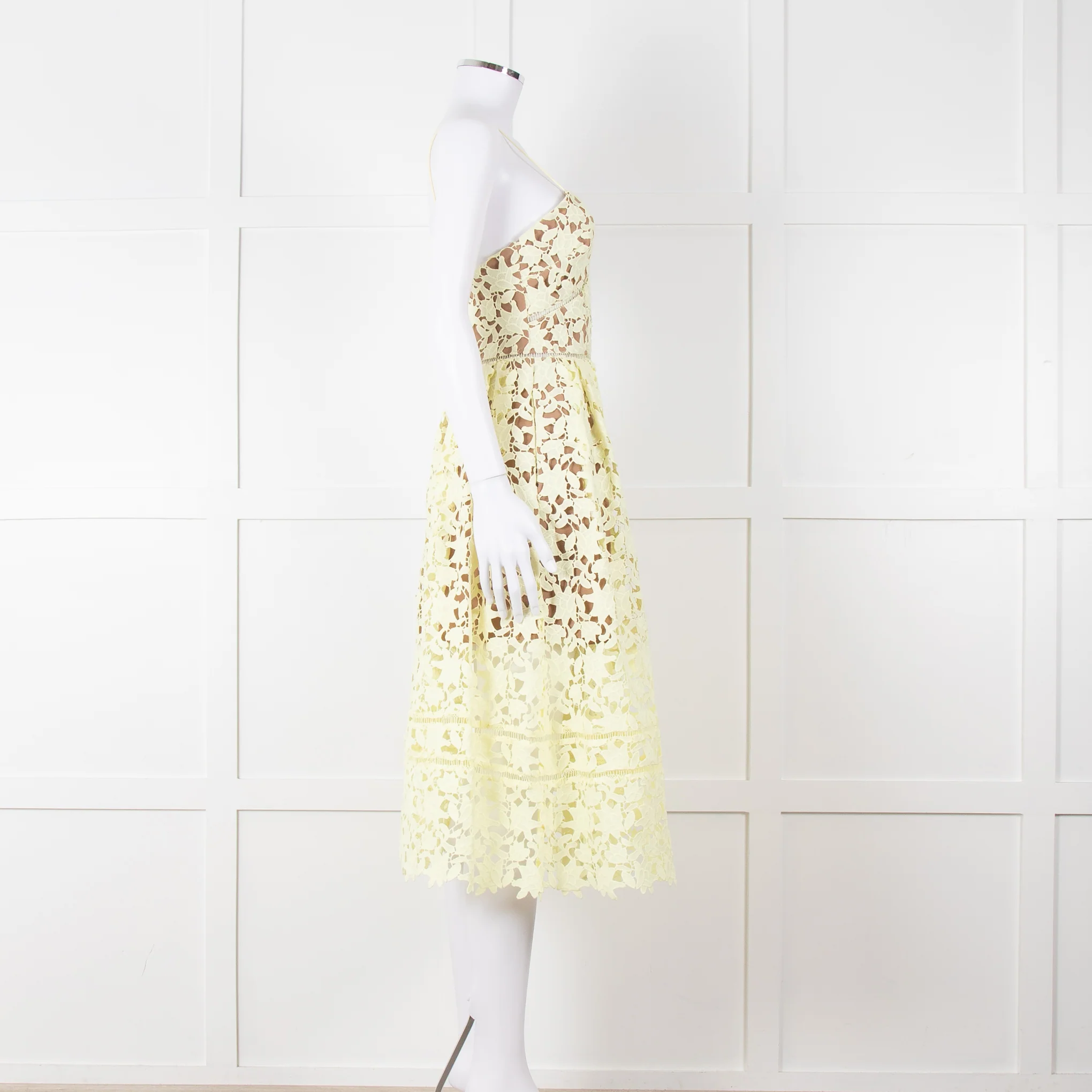Self Portrait Yellow Lace Strappy Dress - Image 3