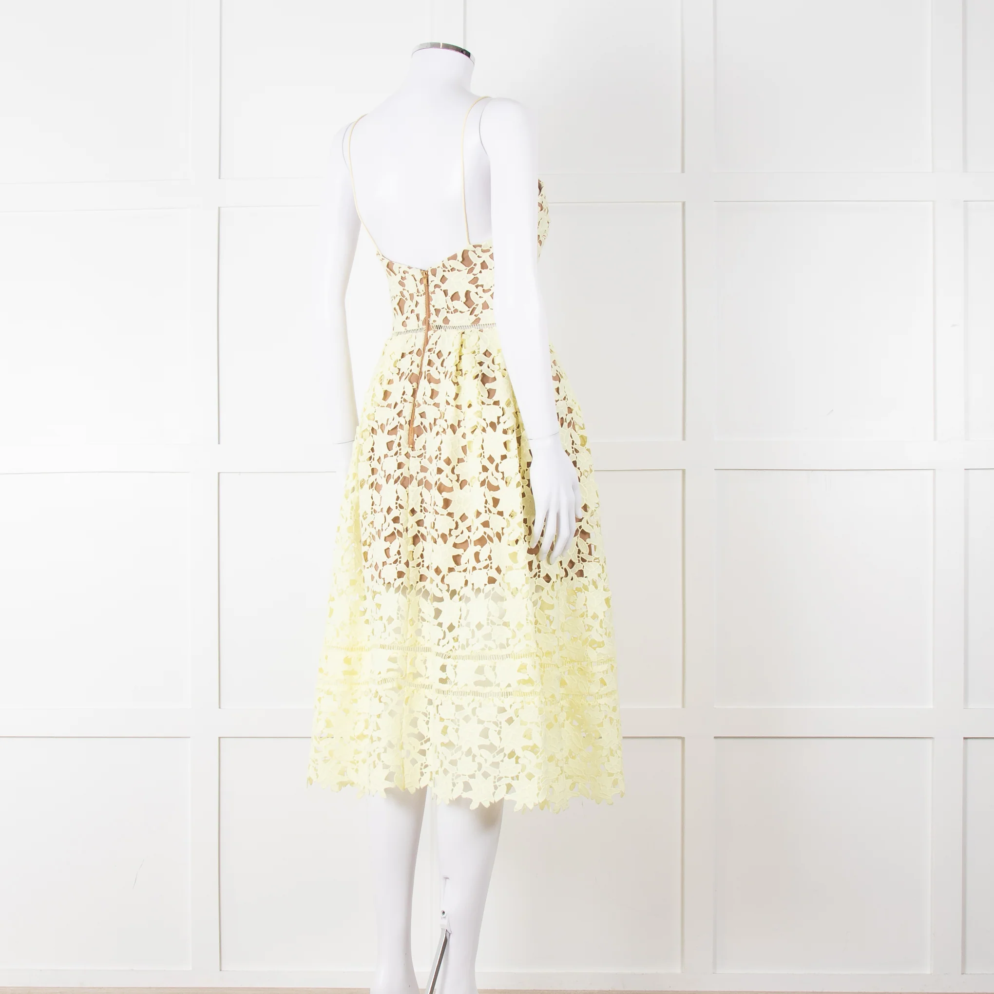 Self Portrait Yellow Lace Strappy Dress - Image 4