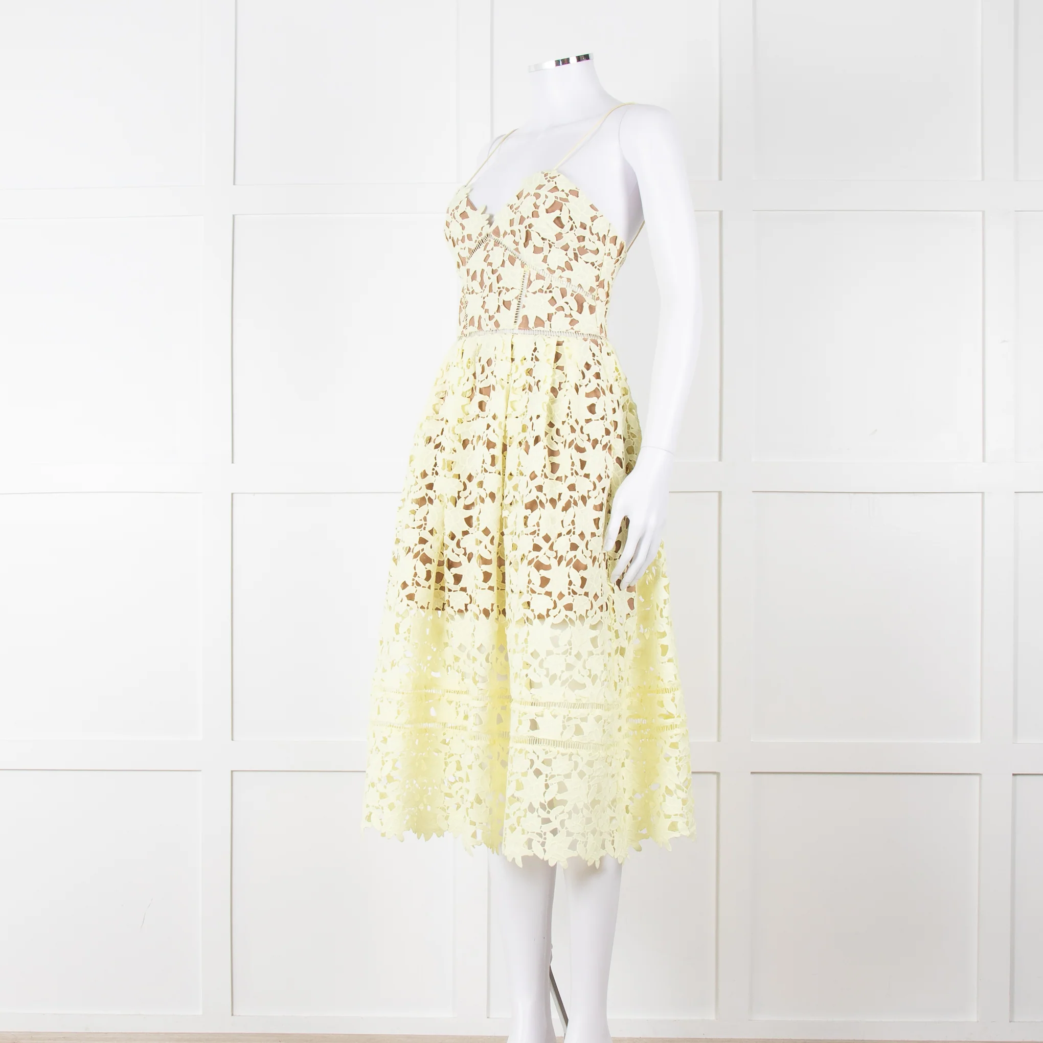Self Portrait Yellow Lace Strappy Dress - Image 8