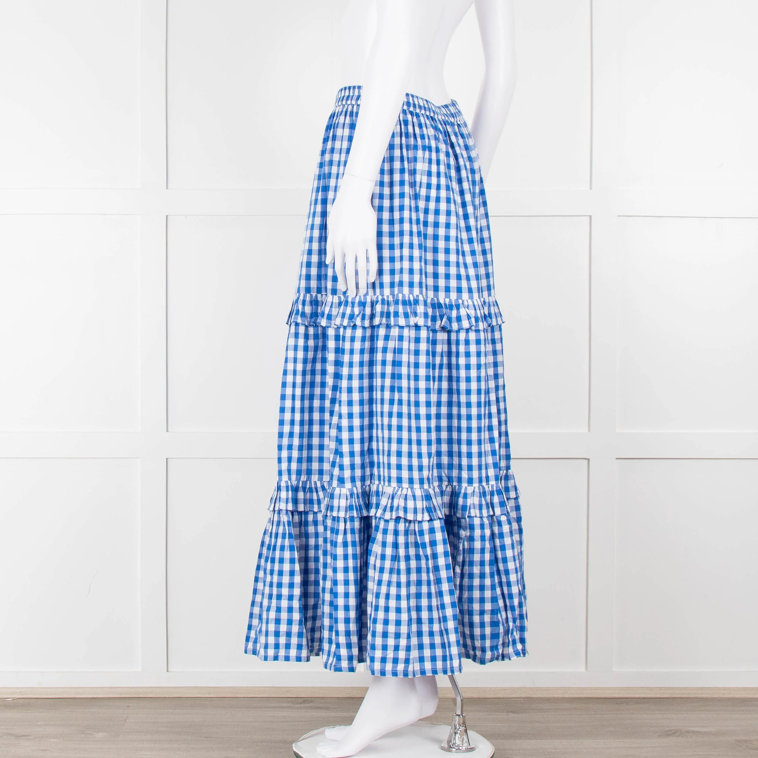 Seraphina Blue White Gingham Check Tiered Maxi Skirt - Image 6