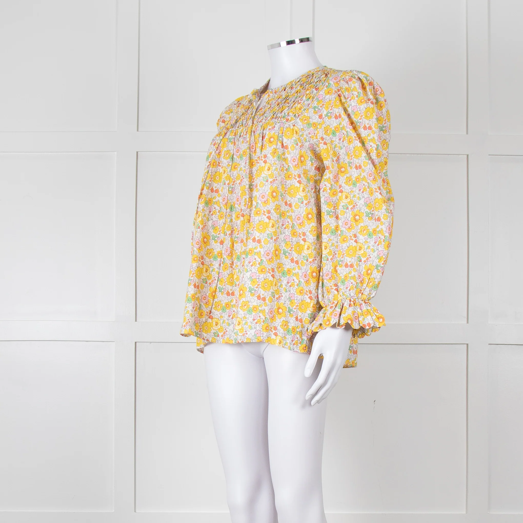Seraphina Cream Yellow Floral Cotton Long Sleeve Top - Image 2