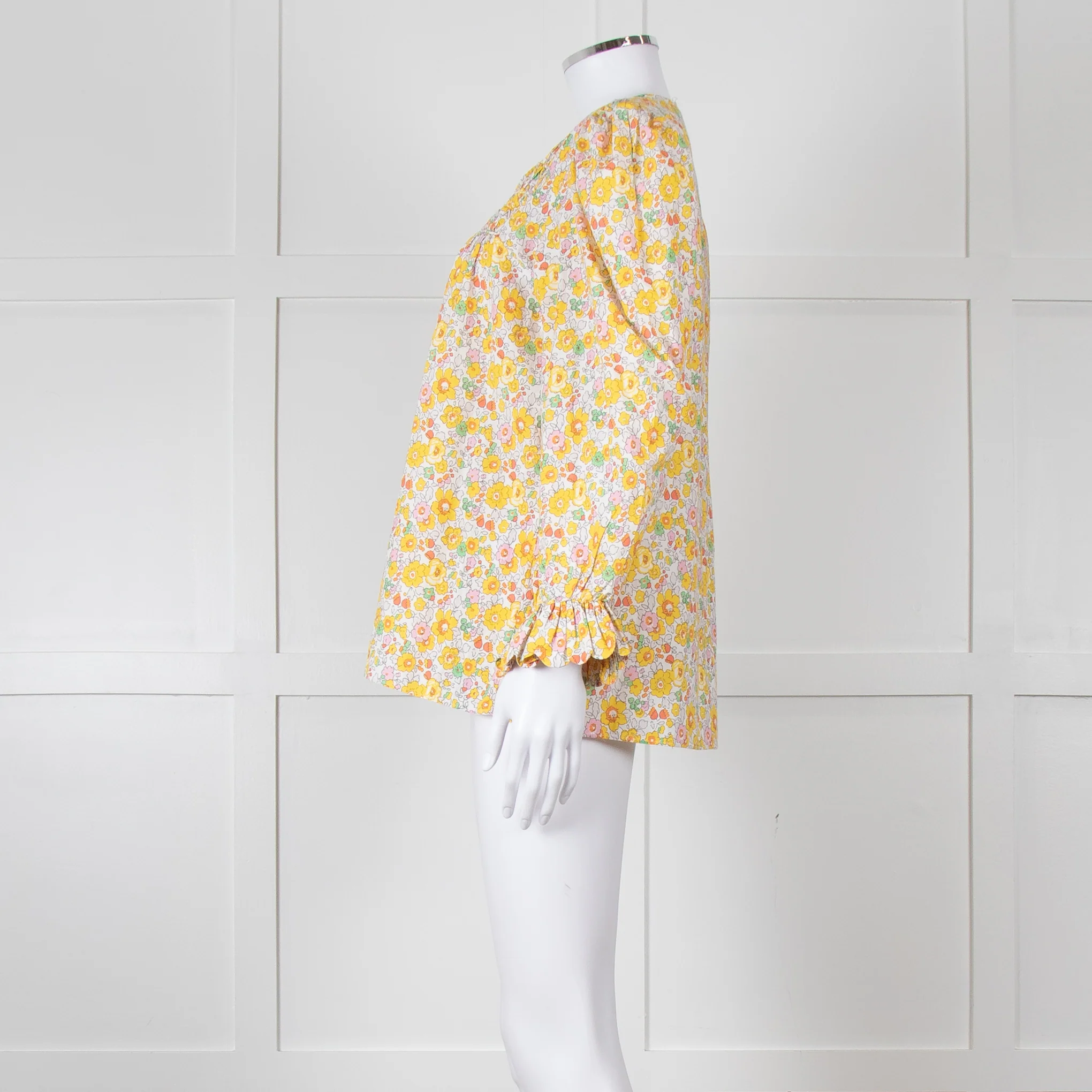 Seraphina Cream Yellow Floral Cotton Long Sleeve Top - Image 3