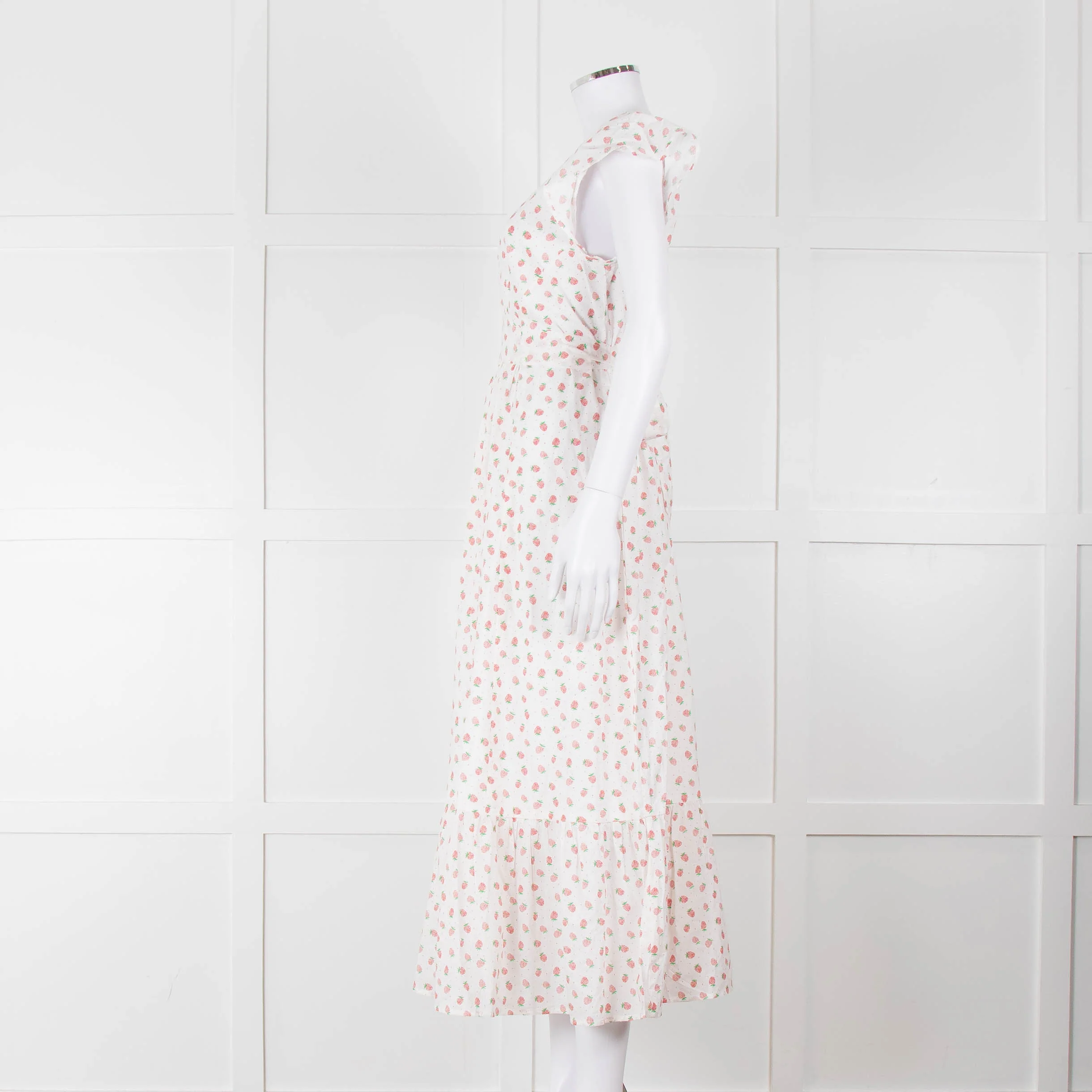 Seraphina White Red Strawberry Print Cap Sleeve Midi Cotton Dress - Image 7