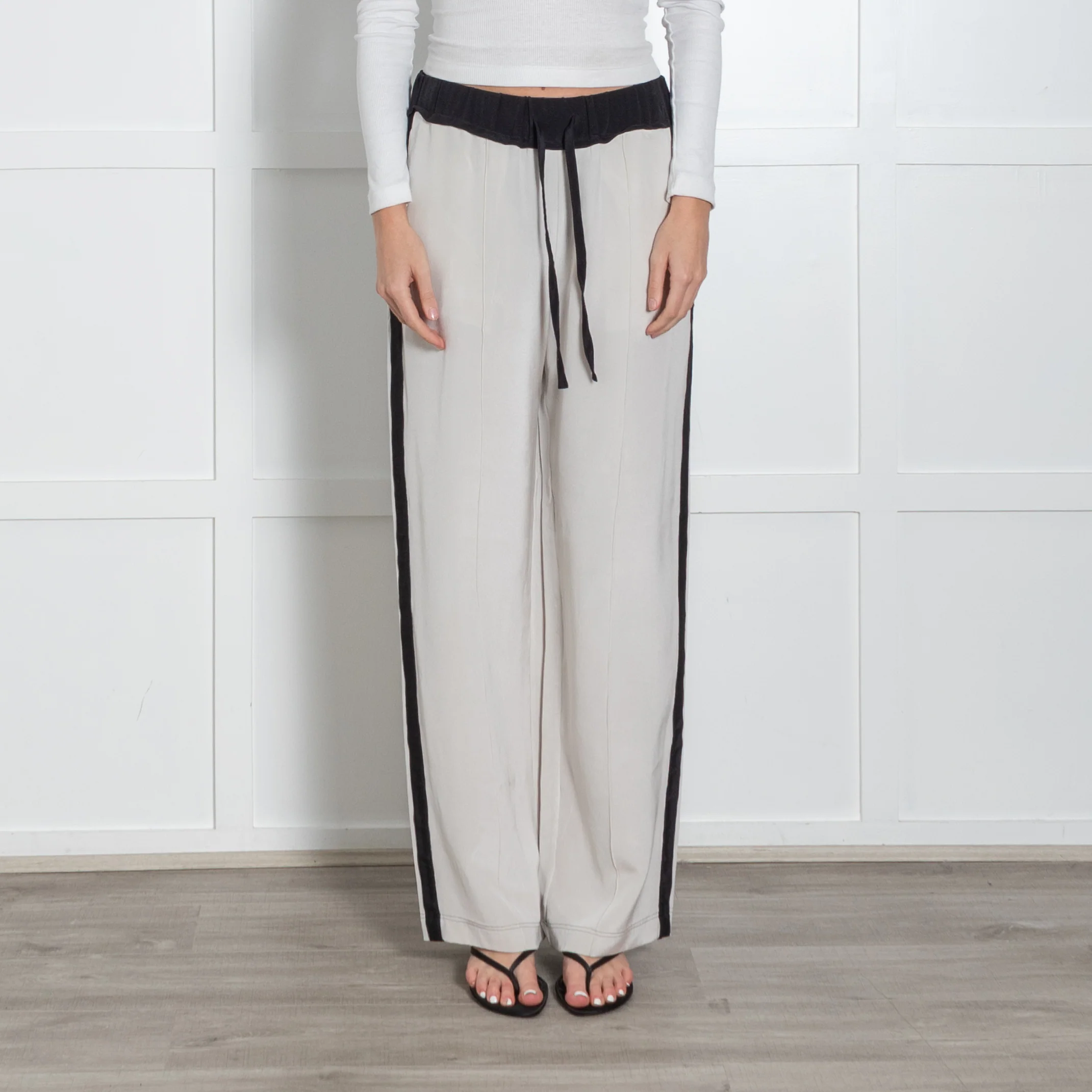 Serena Bute Cream Black Trim Silk Trousers - Image 2