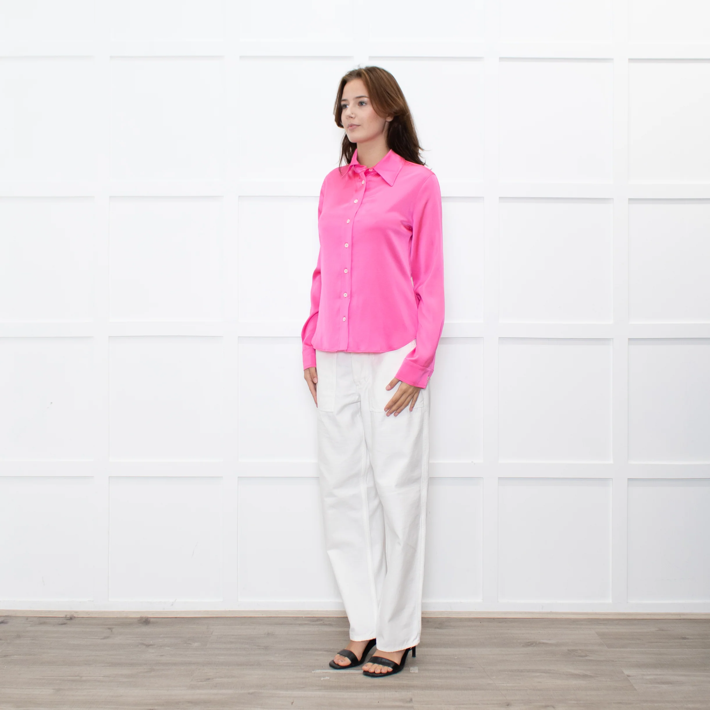Serena Bute Lipstick Pink Satin Shirt - Image 3