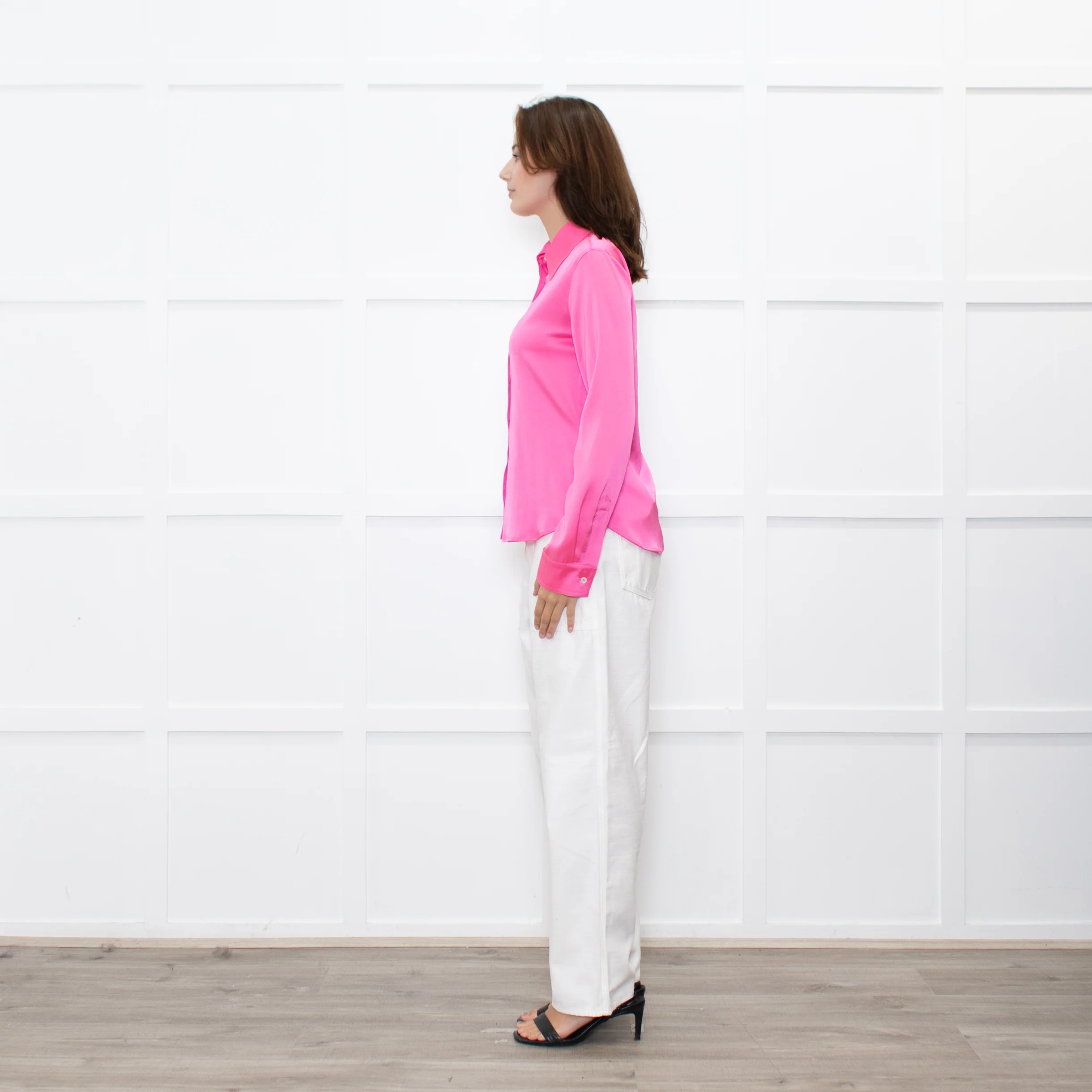 Serena Bute Lipstick Pink Satin Shirt - Image 4