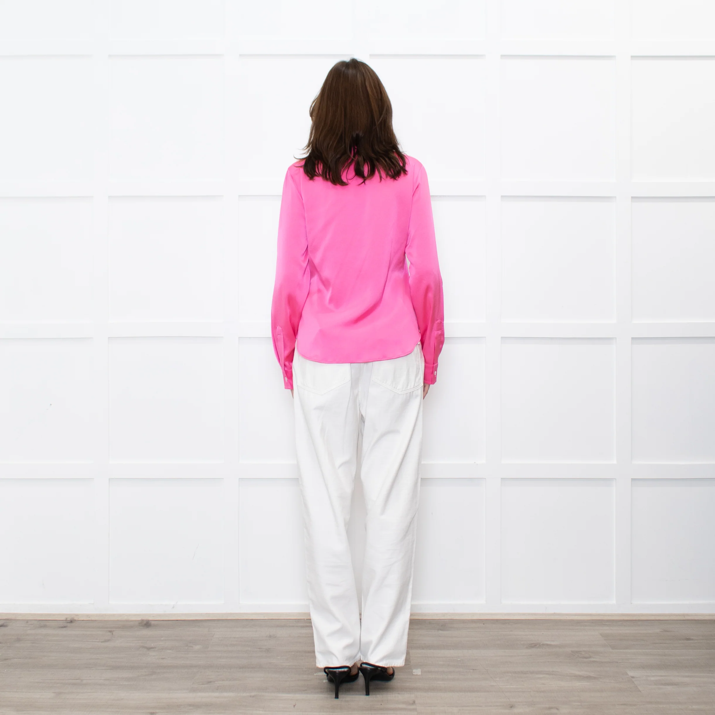 Serena Bute Lipstick Pink Satin Shirt - Image 5