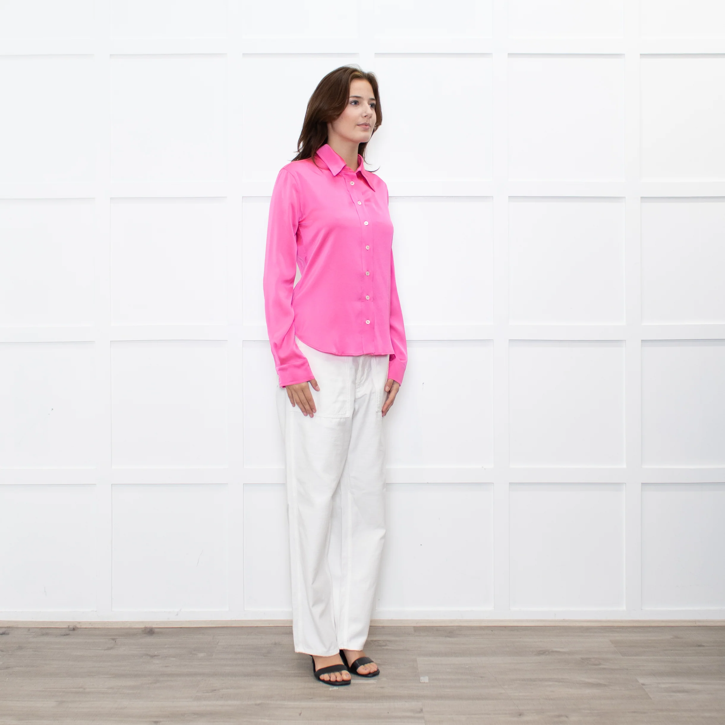 Serena Bute Lipstick Pink Satin Shirt - Image 7