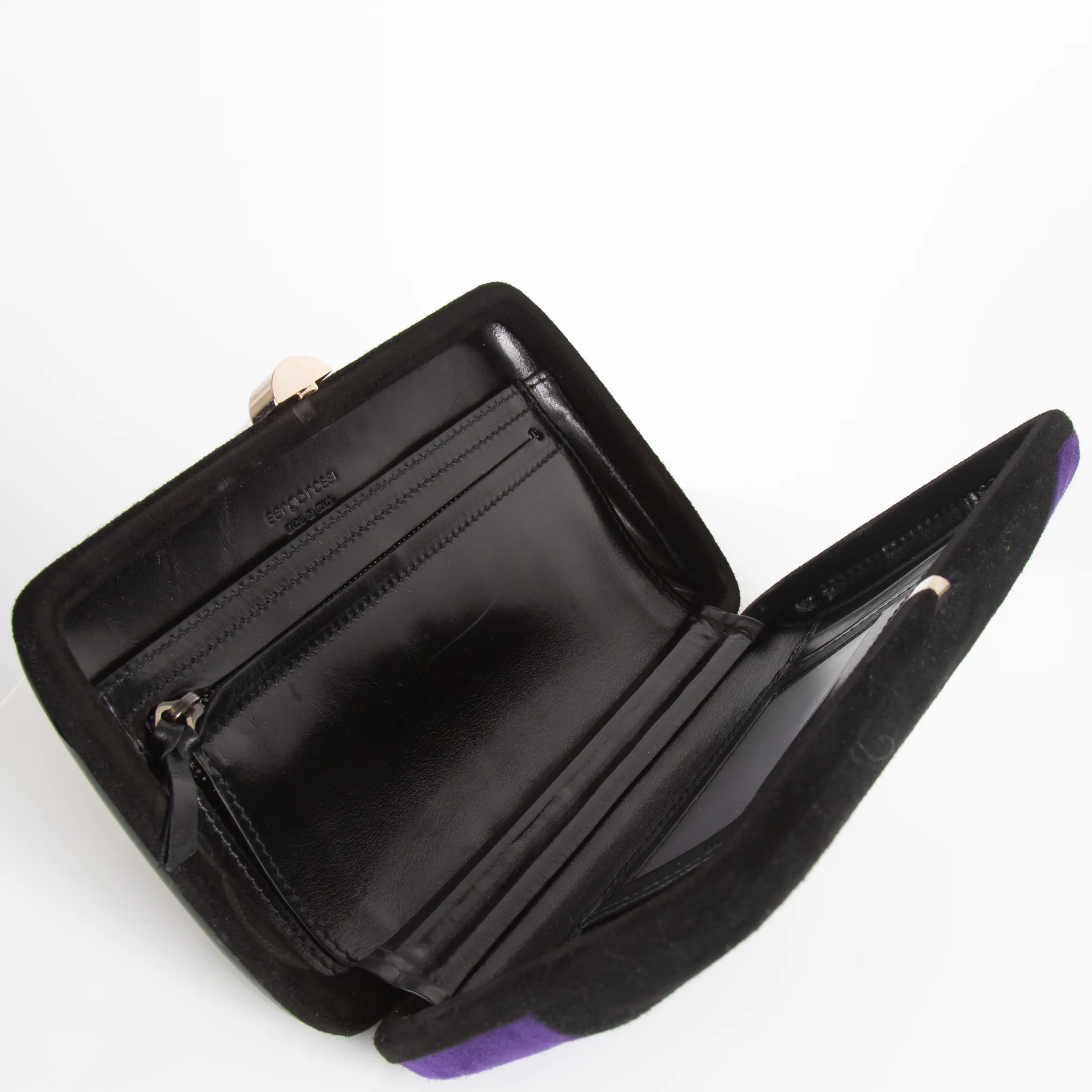 Sergio Rossi Black Purple Grey Suede Box Clutch Bag - Image 4