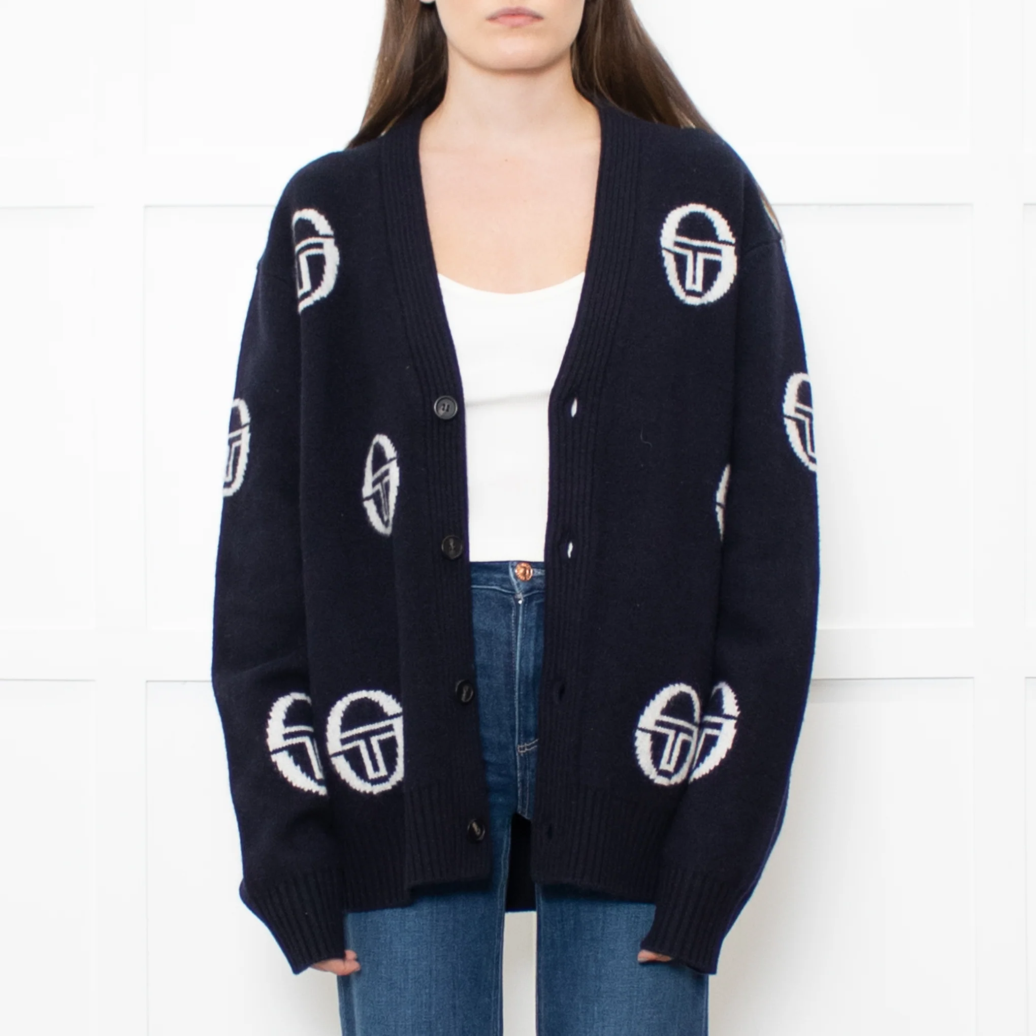 Sergio Tacchini Navy Cucire Logo Printed Cardigan - Image 2