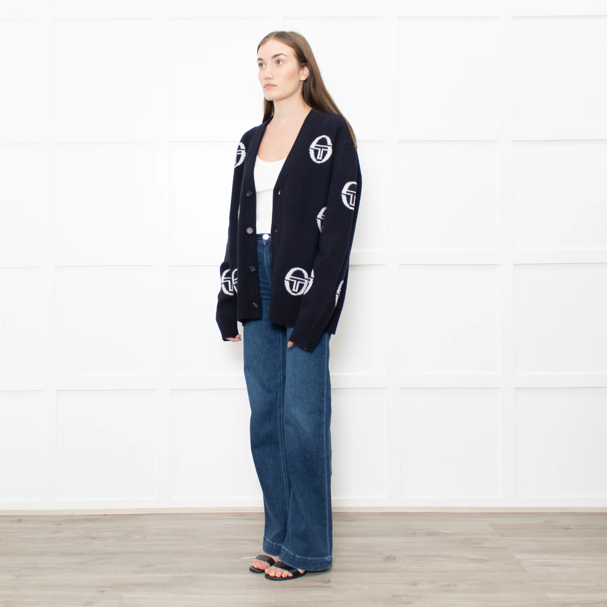 Sergio Tacchini Navy Cucire Logo Printed Cardigan - Image 3