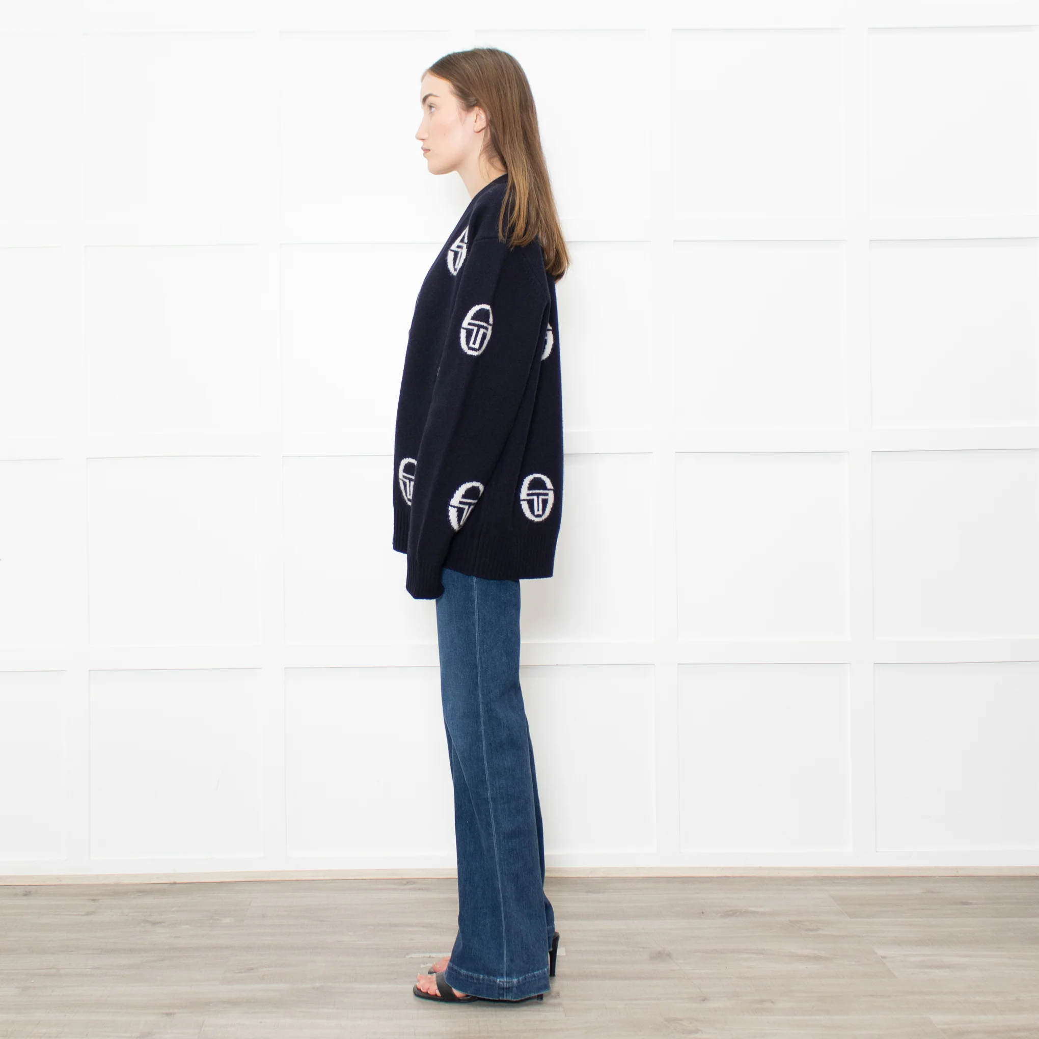 Sergio Tacchini Navy Cucire Logo Printed Cardigan - Image 4