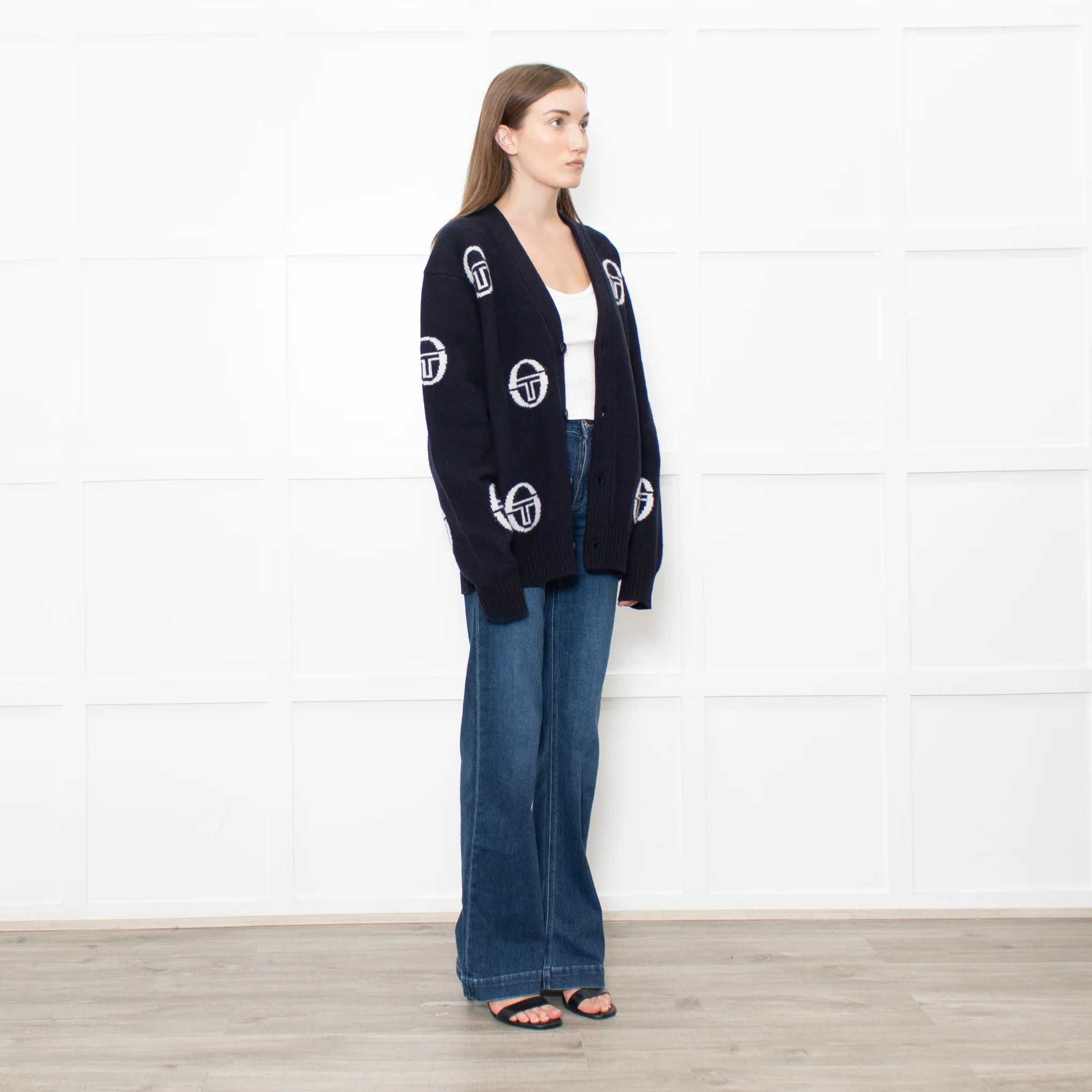 Sergio Tacchini Navy Cucire Logo Printed Cardigan - Image 7