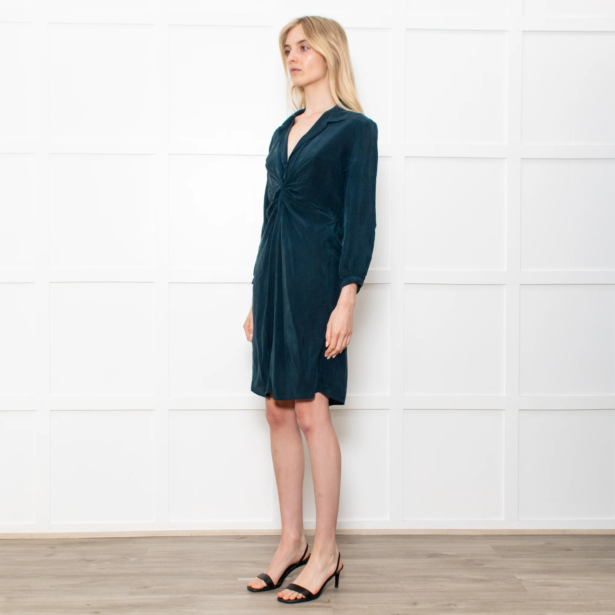 Sessun Green Rayon Dress With Front Knot And Long Sleeves - Image 2