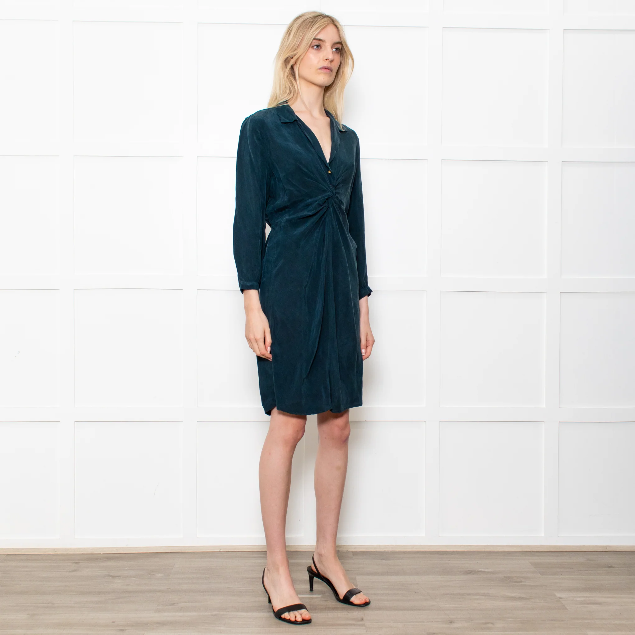 Sessun Green Rayon Dress With Front Knot And Long Sleeves - Image 6
