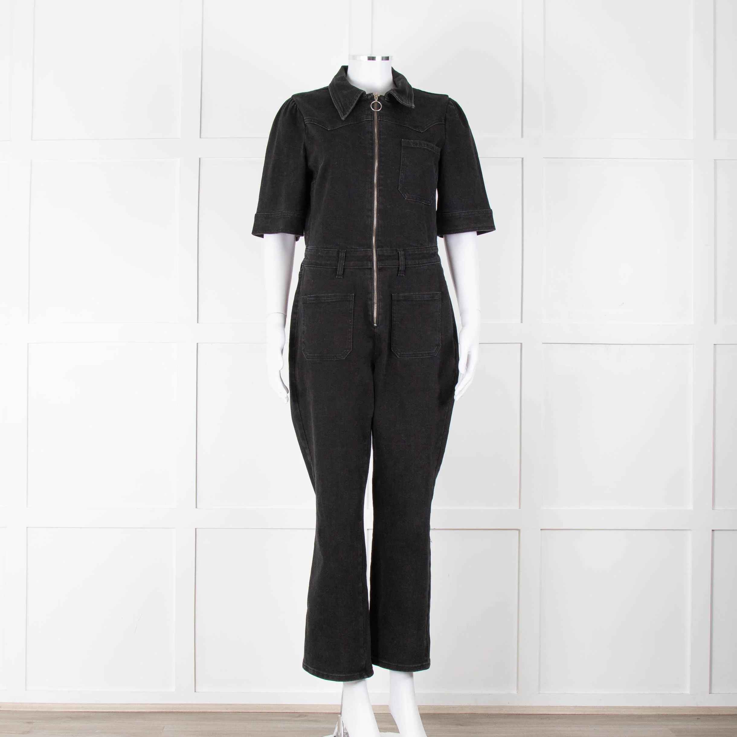 Seventy & Mochi Black Denim Flared Boilersuit