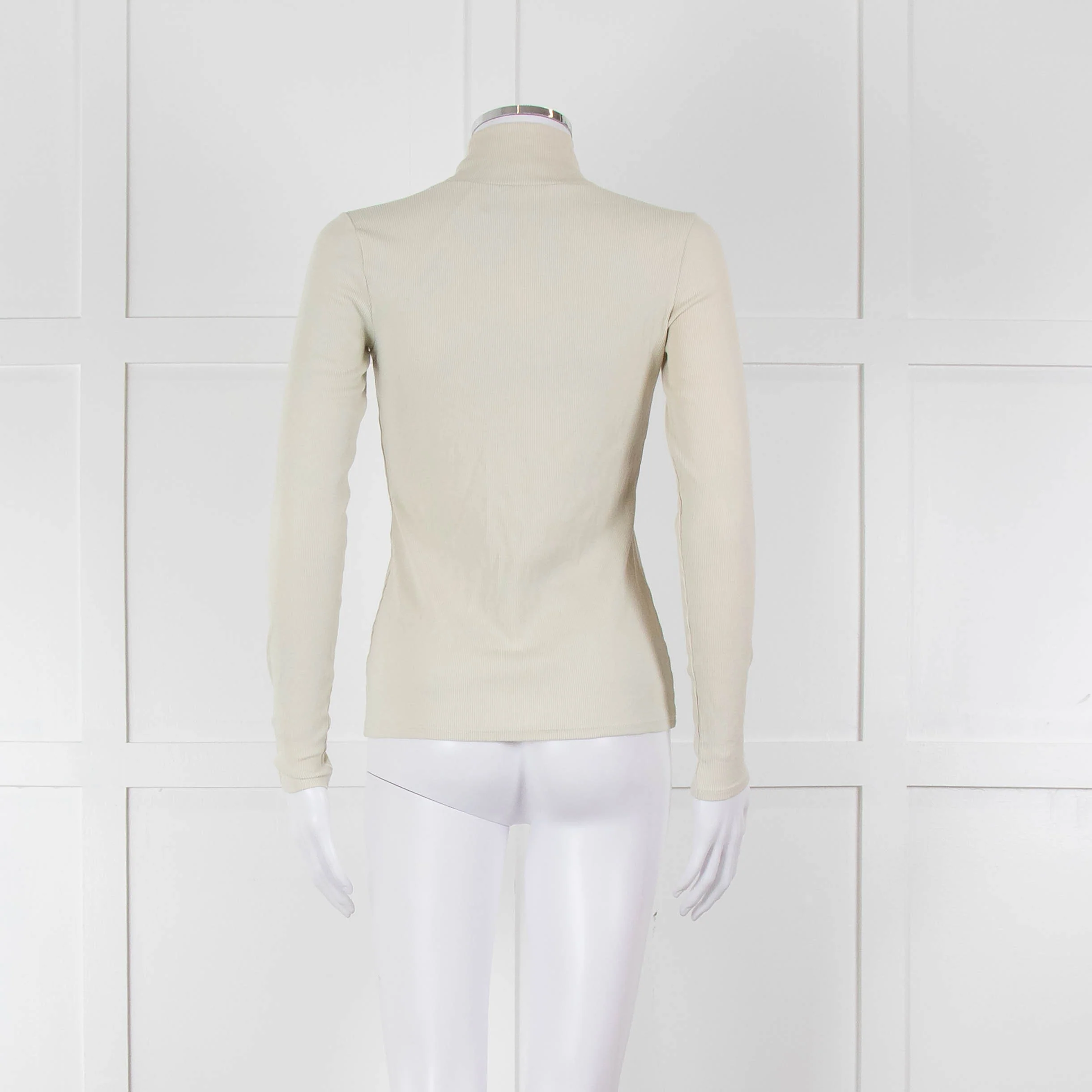 Sezane Beige Cotton Ribbed Long Sleeve T-Shirt - Image 5