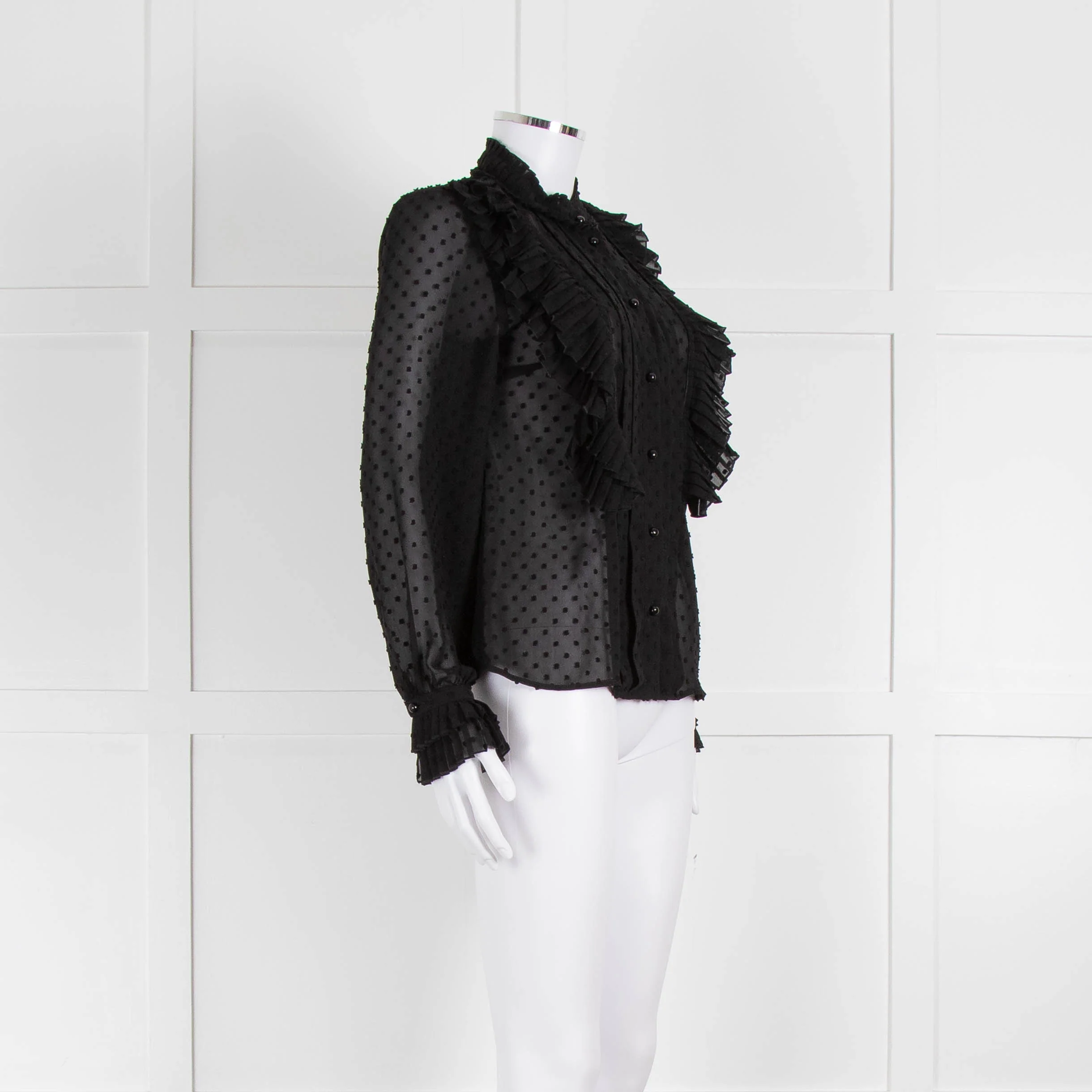 Sezane Black Chiffon Dot Ruffle Detail Blouse - Image 2