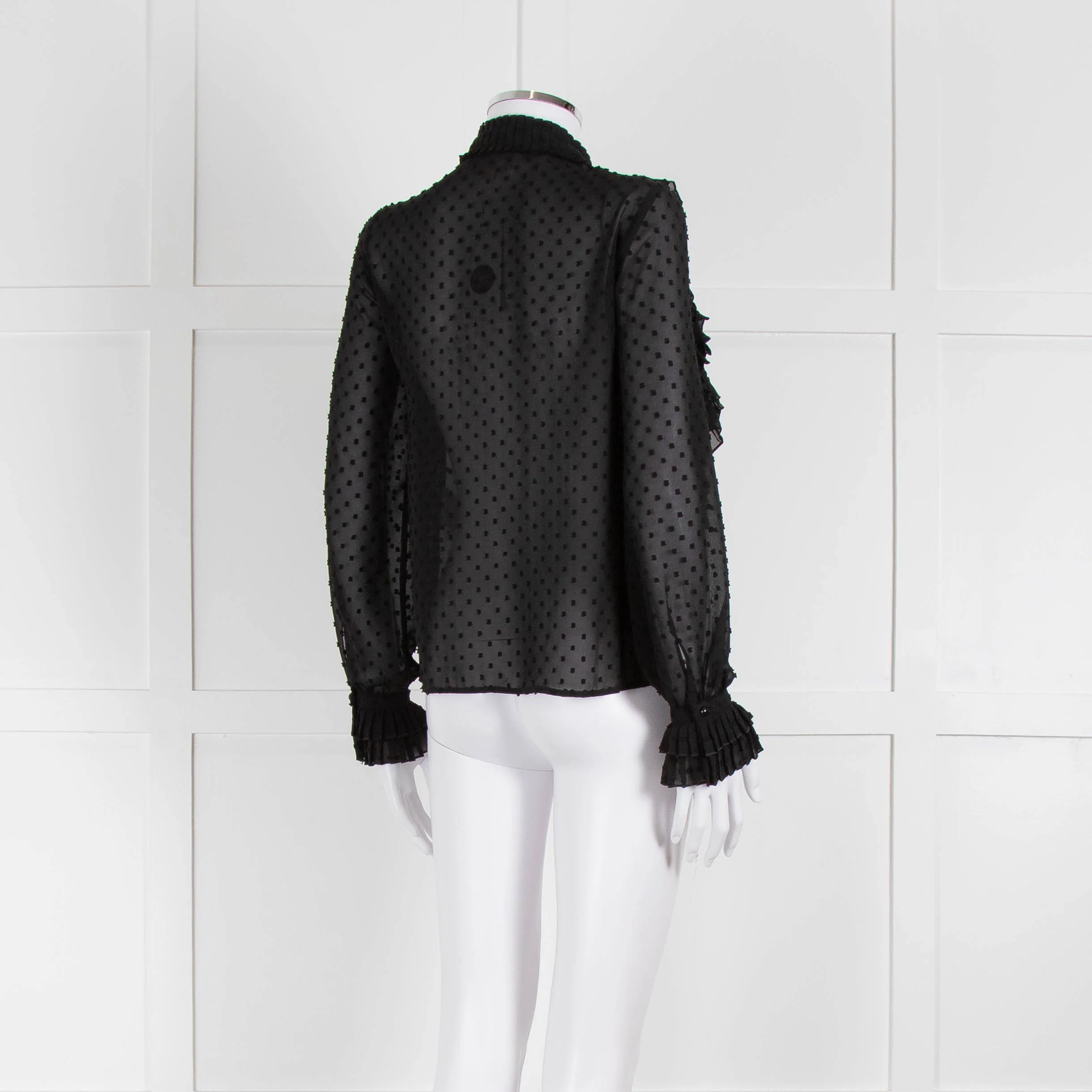 Sezane Black Chiffon Dot Ruffle Detail Blouse - Image 4