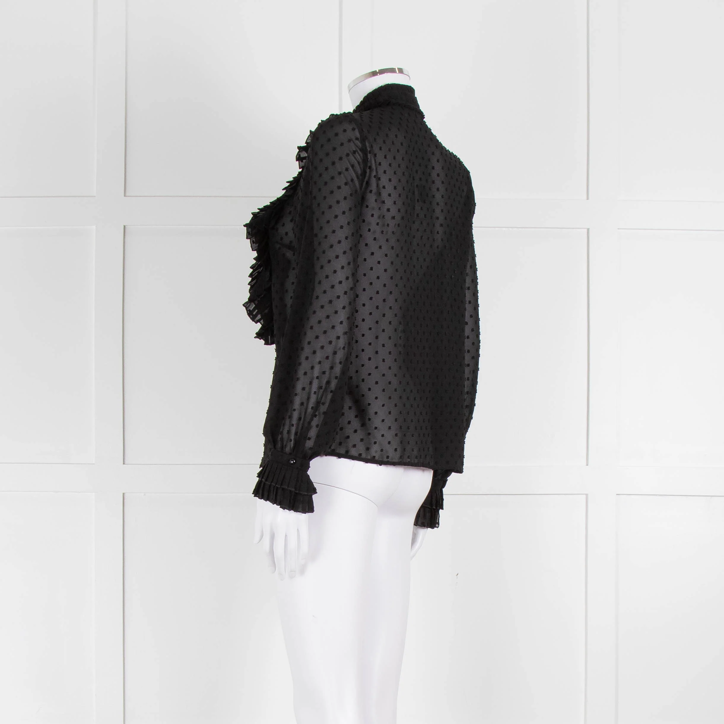 Sezane Black Chiffon Dot Ruffle Detail Blouse - Image 6