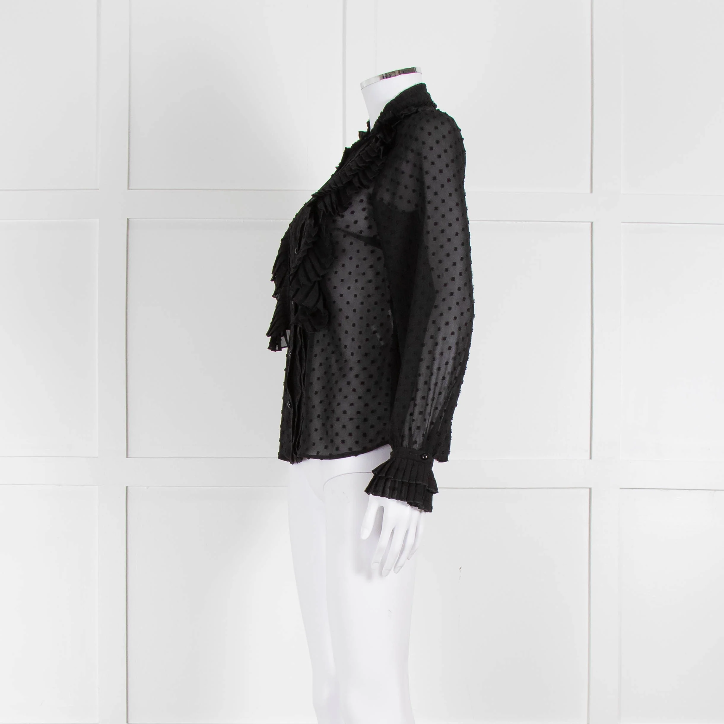 Sezane Black Chiffon Dot Ruffle Detail Blouse - Image 7