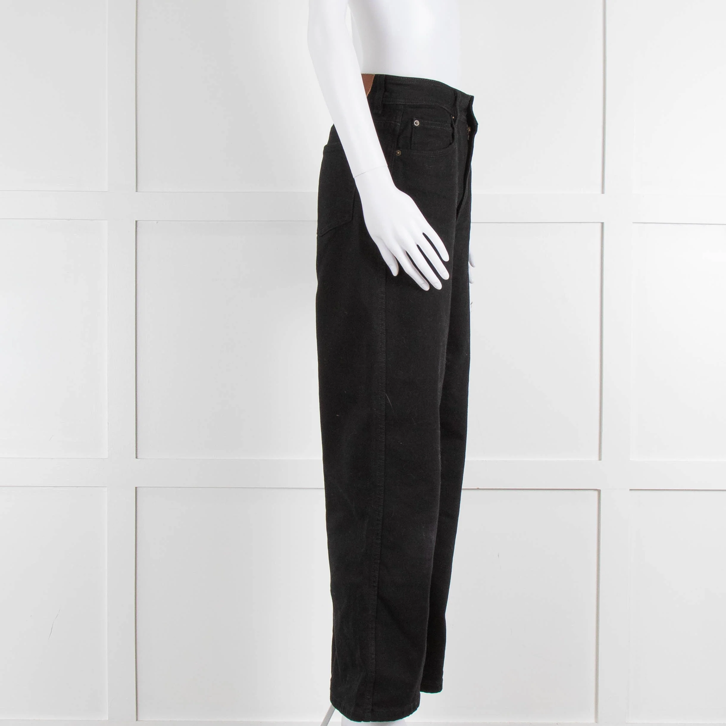 Sezane Black Denim Wide Leg Relaxed Fit Cropped Jeans - Image 2