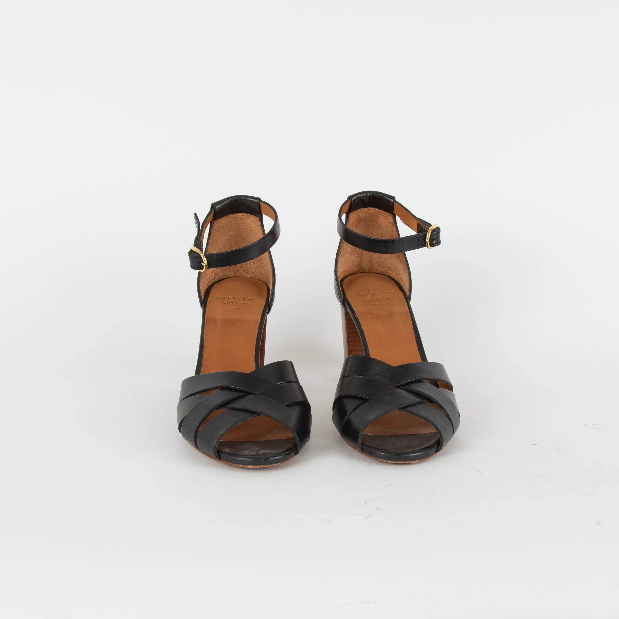 Sezane Black Leather Marianne Heeled Sandals - Image 3