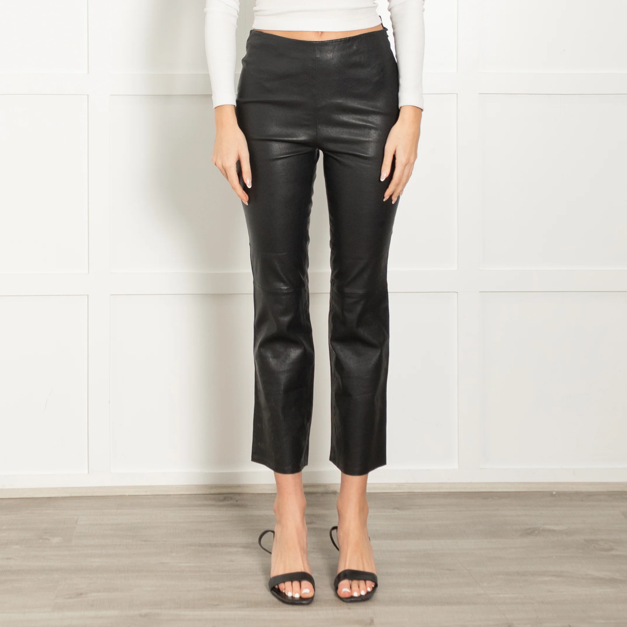 Sezane Black Stretchy Leather Straight Leg Trousers - Image 2