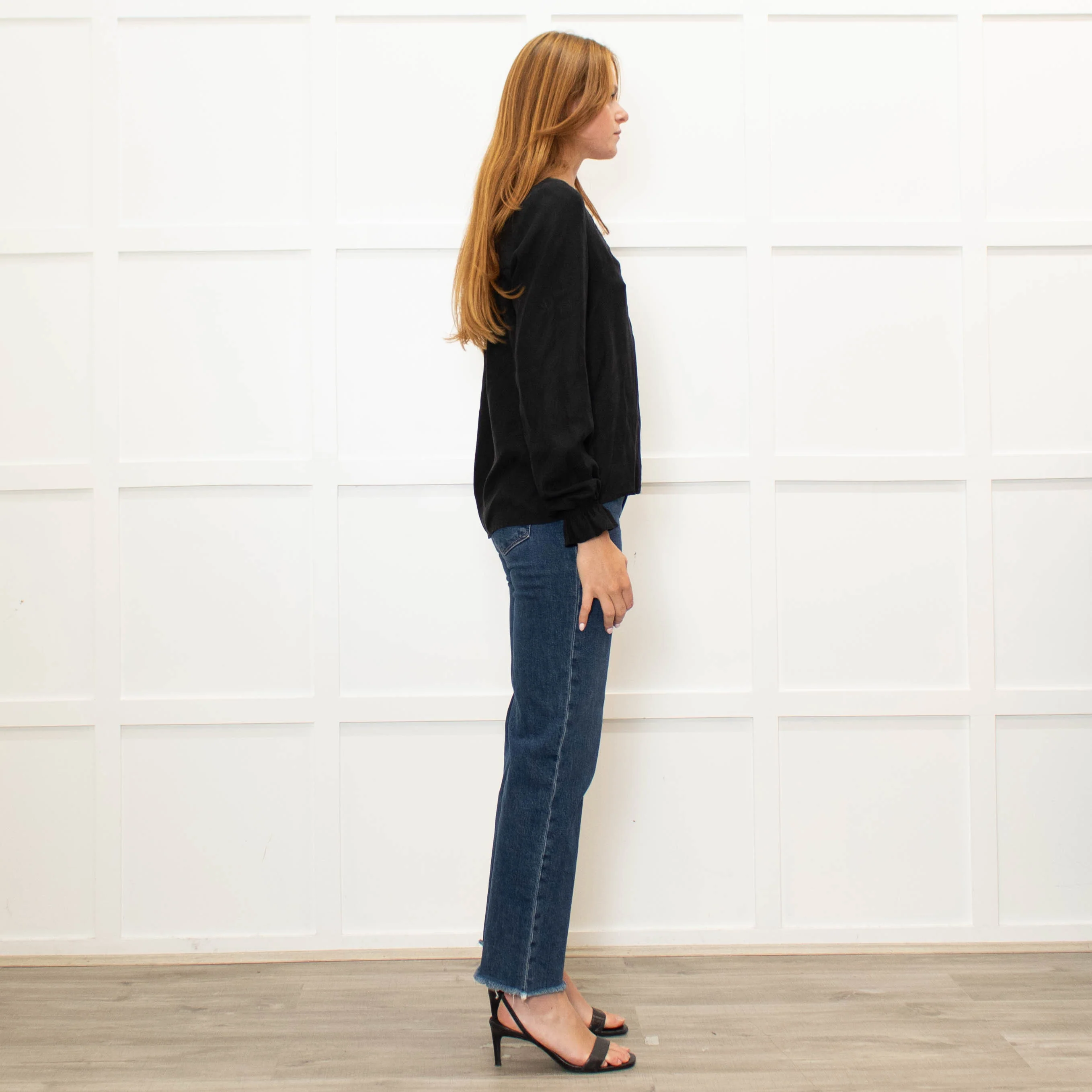 Sezane Black V Neck Leaf Print Blouse - Image 6